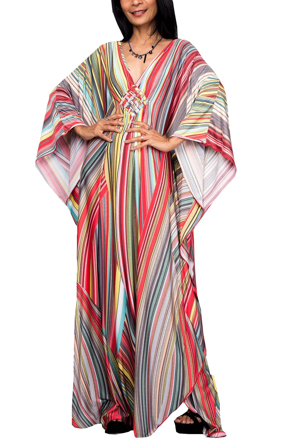 LikeJump Boho Kaftan Maxi Vestido Largo de Playa Kimono para Mujer Traje de Baño