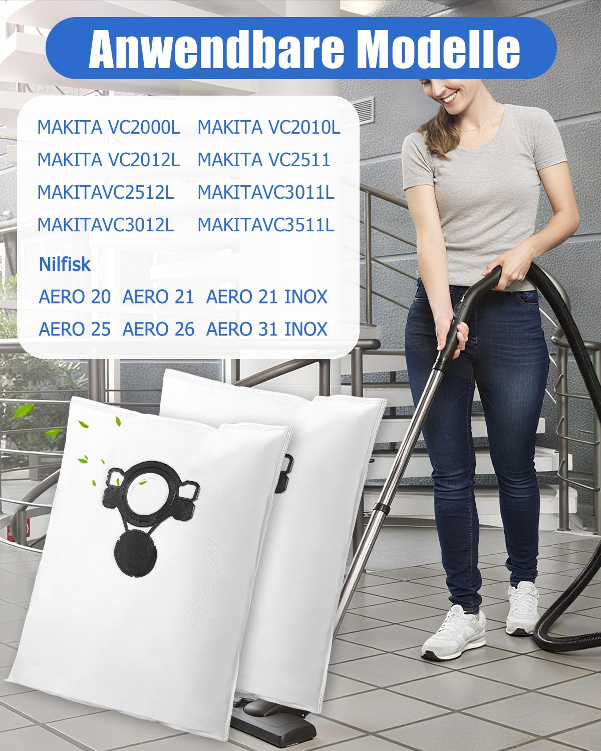 15 bolsas para aspiradora compatibles con Makita VC2000L VC2010L VC2012L VC2511L VC2512L VC3011L VC3012L VC3511L