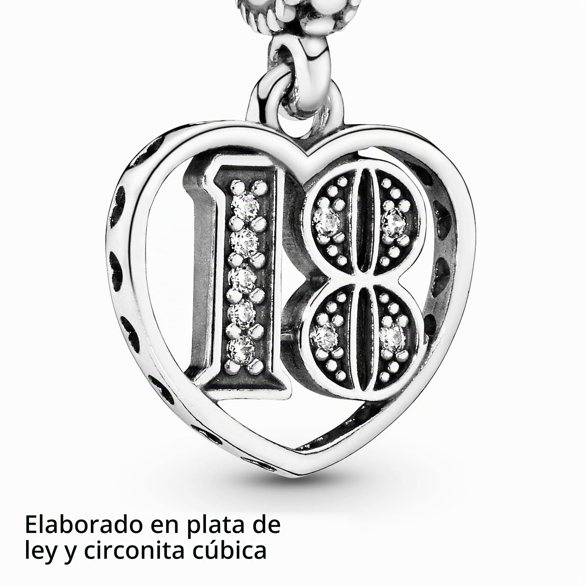 Pandora Jewelry - Abalorio de circonita cúbica de 18 años de amor en plata de ley