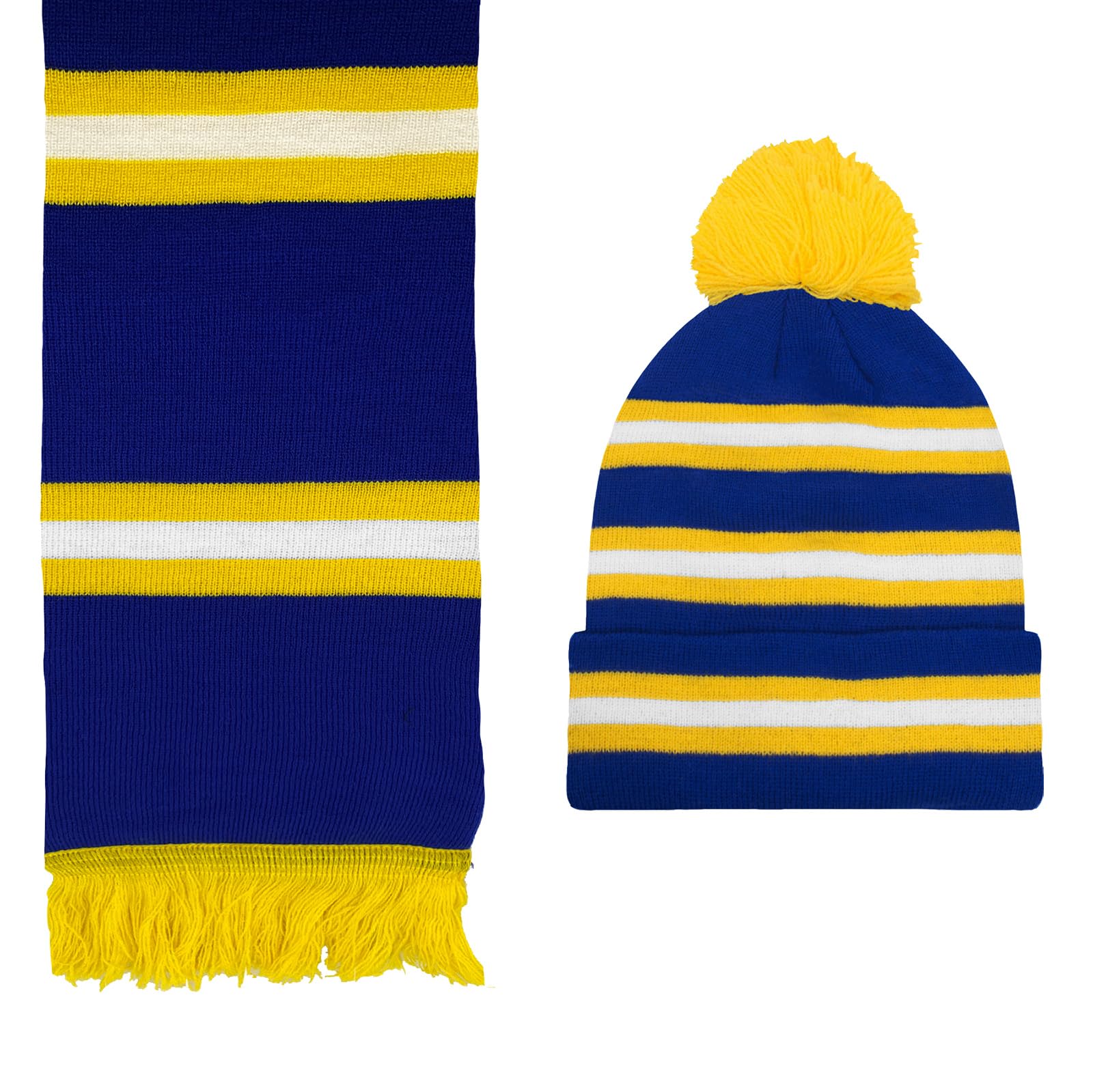 fan originals Leeds Bobble Hat & Scarf Set Retro Football Gift Blue
