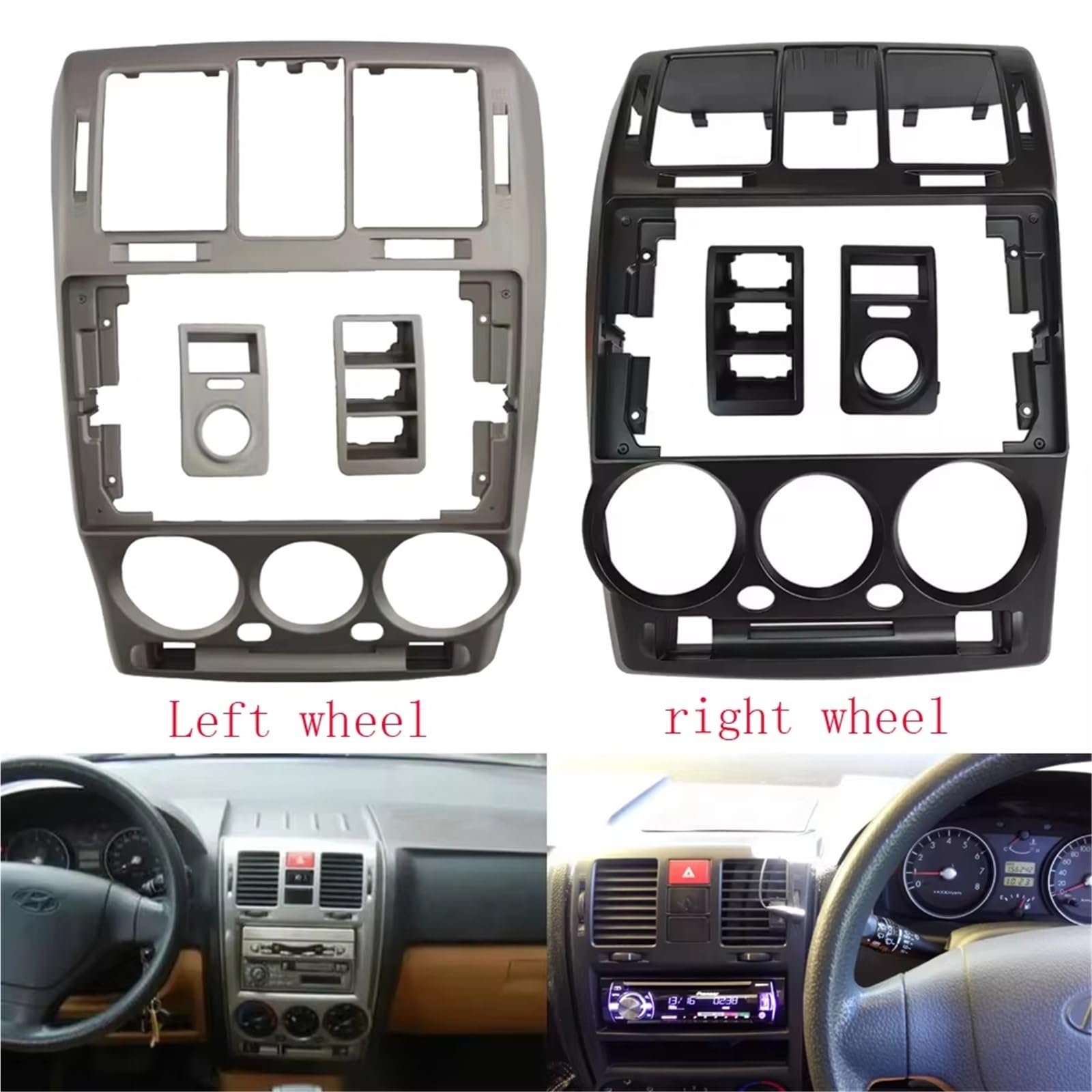 Marco Radio para Coche Marco Audio 9 Pulgadas 2 DIN Panel Salpicadero DVD Plástico 2002-2011 para Hyundai Instalación para Getz Panel Embellecedor Radio(Left Wheel Blcak)