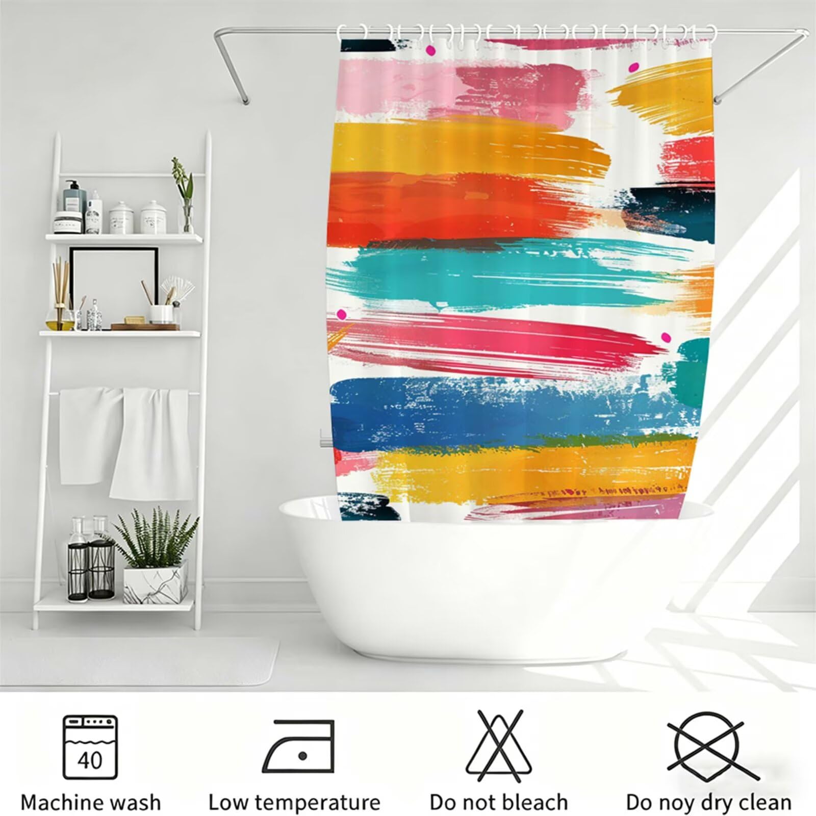 Duschvorhang 180x180cm, Duschvorhang Badewanne bunt, Shower Curtain mit Ösen und 12 Duschringen, Beschwerter Saum, Maschinenwaschbar, Schnell Trocknend, Wasserdicht Polyester, Graffiti J-728