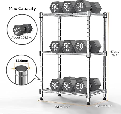 Miniatura 3 de MZG Estantería de almacenamiento de alambre de 450 libras, 3 niveles, organizador de acero, estante de alambre para el hogar, cocina, oficina, cromo