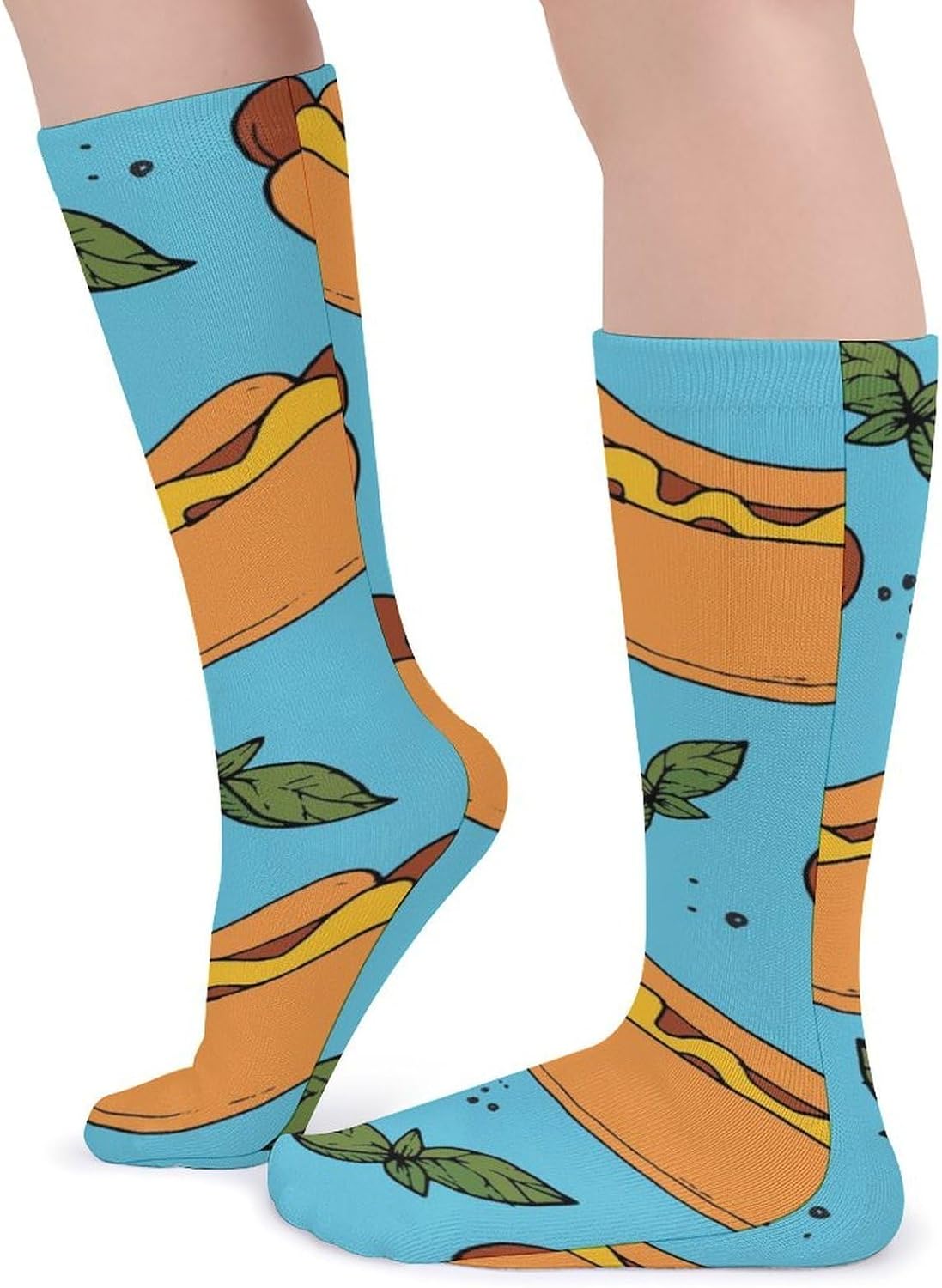 Hot Dog Fast Food Knee High Socks Casual Long Stockings Over Calf Sock Tube for Women Men