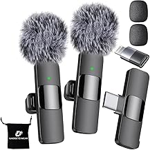 Dual Wireless Lavalier Microphone, Noise Cancelling Clip-On Mic with LED Display, Auto Pairing, 360° HD Sound, Plug & Play for iPhone, iPad, Android – Vlog, YouTube, Podcast (BlackClr)