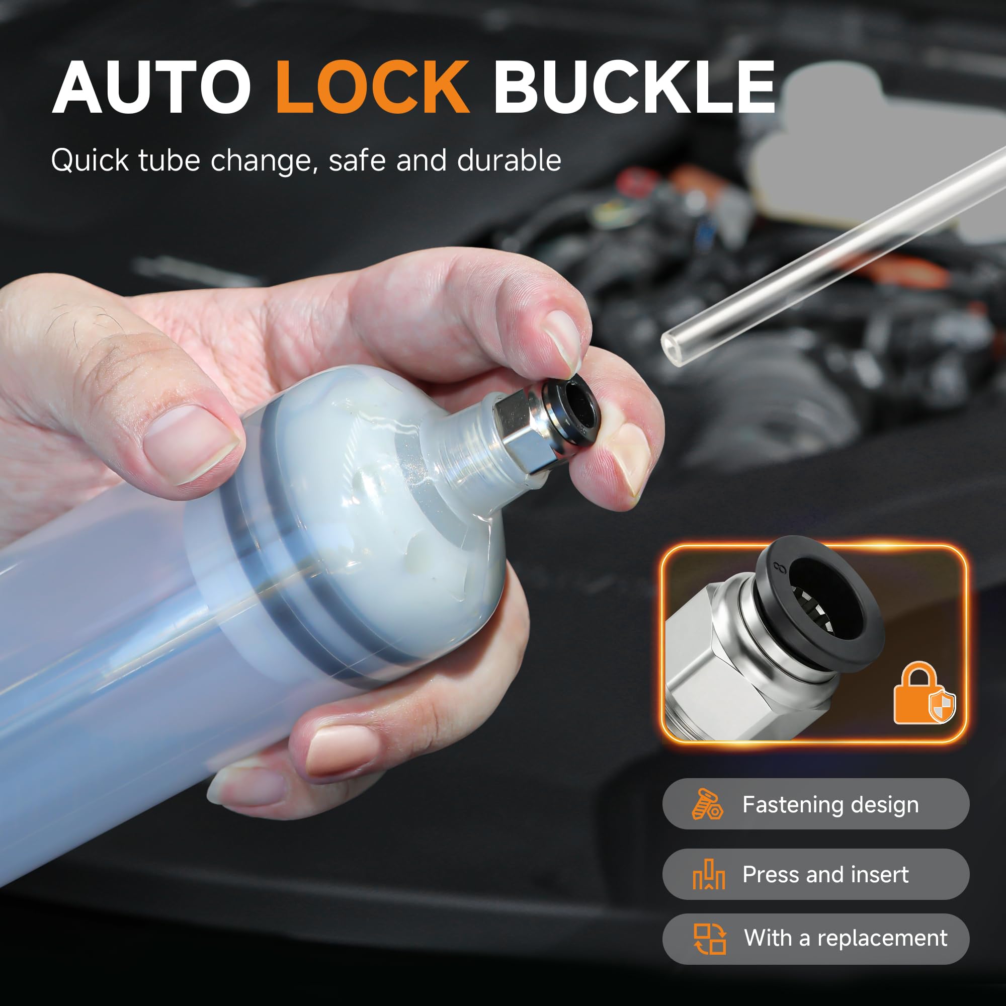 FOUR UNCLES 500cc Fluid Extractor & Fill Pump for Automotive Use - Oil Pump with a 28" Hose & Two 12" Extension Tubes for Easy Oil Change - 5