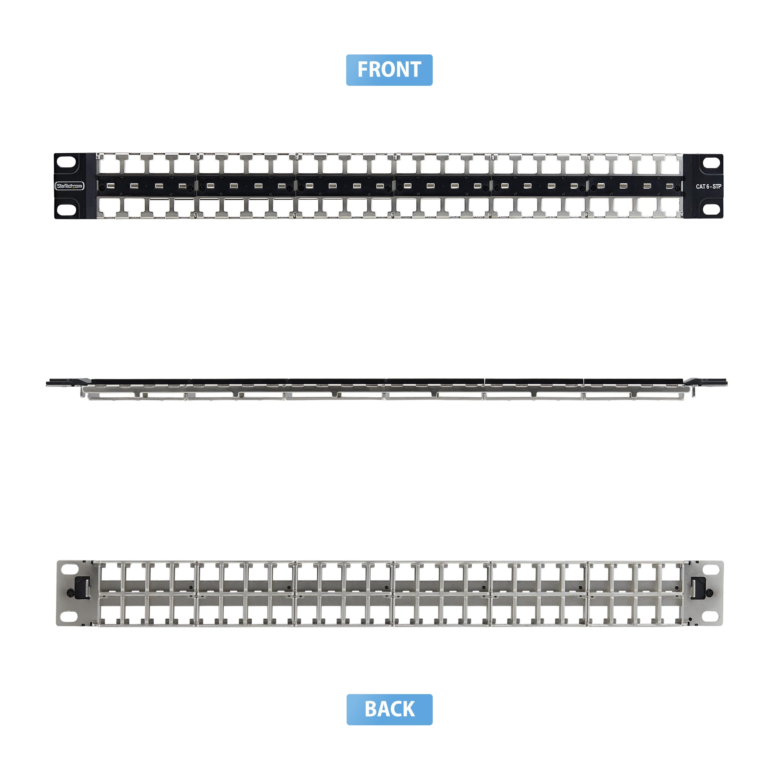 StarTech Patch Panel Vuoto Keystone STP 48 Porte 1U (C6PANELSTP481U) | Per Connettori Keystone RJ45 Cat6, Montaggio in Armadio Rack 19 Pollici, Schermato