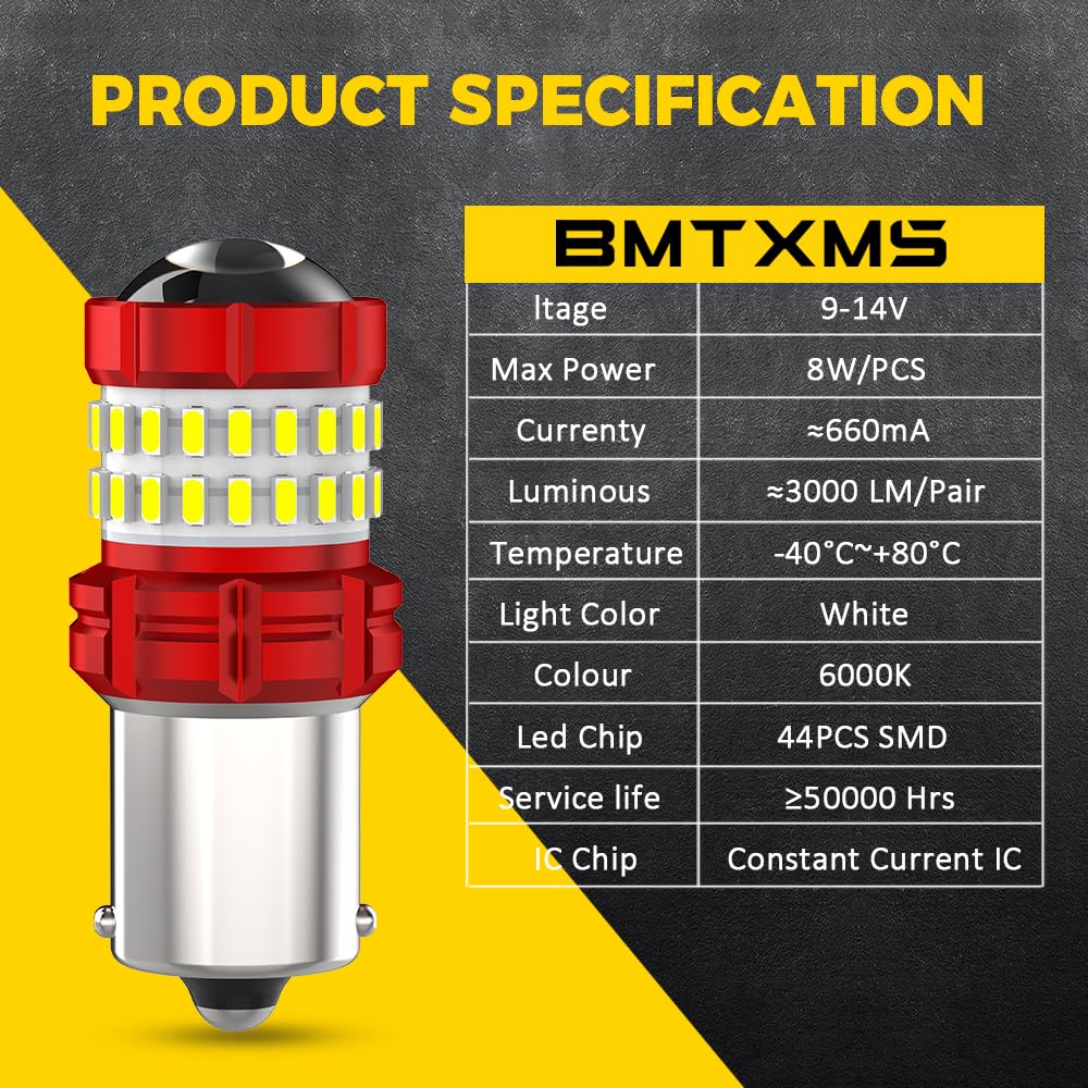 BMT xms Bombilla LED 1156 – 400% súper brillante 6000K blanco 7506 BA15S P21W LED de repuesto con proyector para luces de marcha atrás DRL, luz de respaldo, paquete de 2
