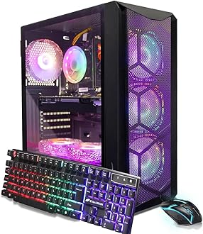 STGAubron Gaming Desktop PC, Radeon RX 580 8G GDDR5, Intel Core i7 up to 3.9G, 16G RAM, 1T SSD, 600M WiFi, BT 5.0, RGB Fan x6, Windows 11 Home