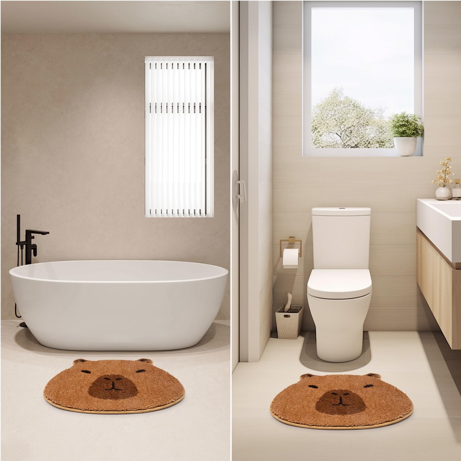Capybara - Tapete de baño, suave y absorbente, bonito tapete de baño para baño, antideslizante, tapete de felpa para puerta, tapete de baño con forma de animal para bañera, ducha, decoración 4