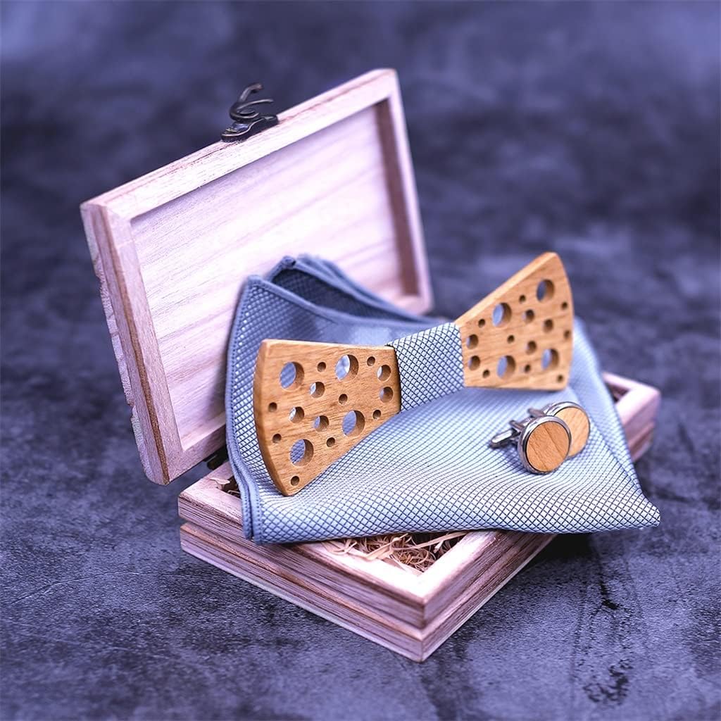 Wooden Silver Bow Tie Men's Plaid Bowtie Wood Hollow carved cut out design ties