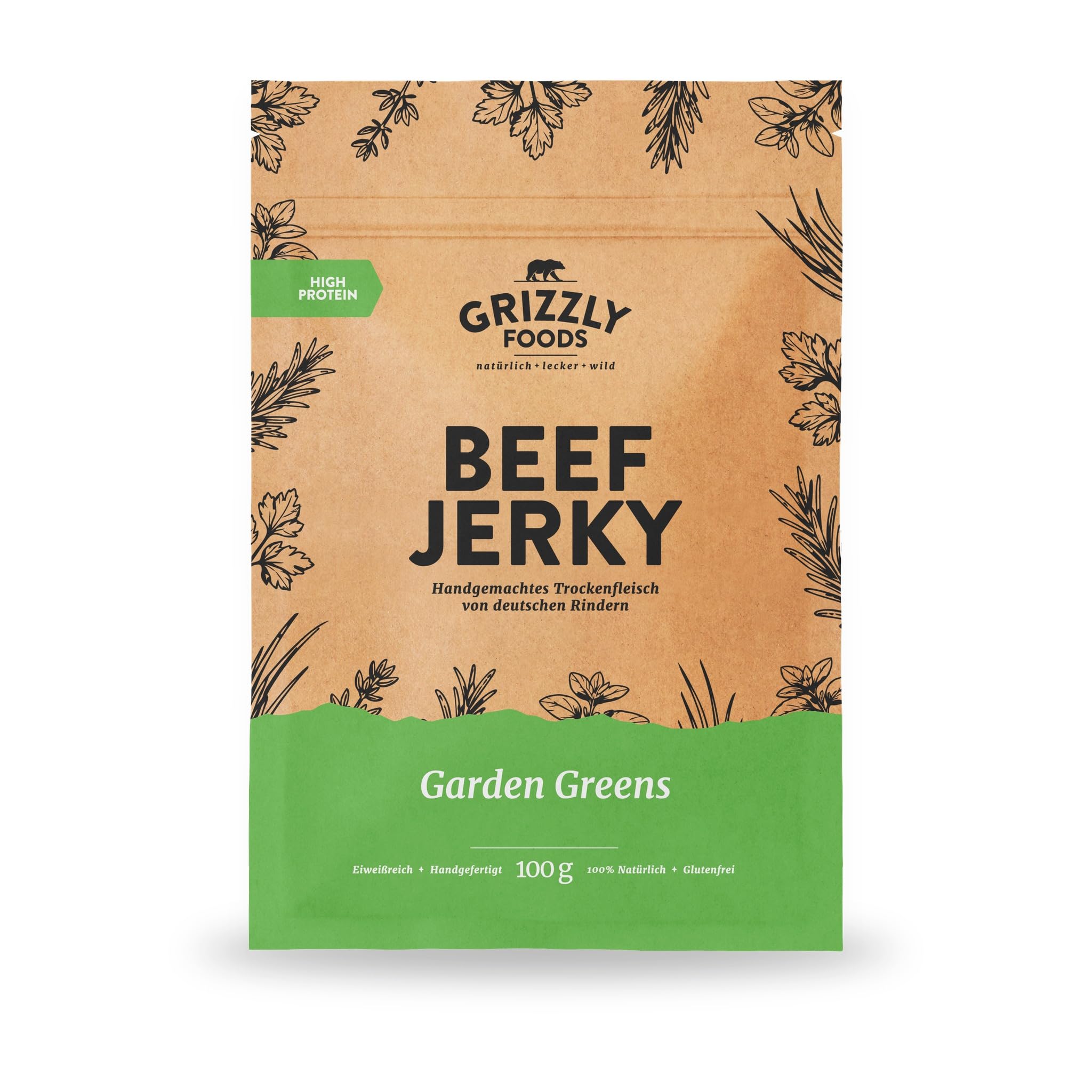 Grizzly Foods zestaw próbny Beef Jerky z 6 rodzajami (6 x 100 g) • suszone mięso niemieckiego bydła • przekąska o wysokiej zawartości białka • idealny w podróży, do biura, uprawiania sportu