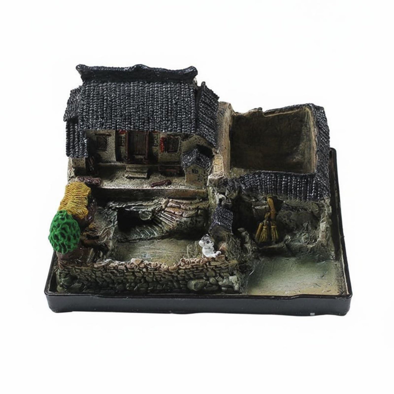 Statuetta Casa in Resina Miniatura Scultura Modellino Ornamento Evocazione Storica di Fattoria Cinese Superficie Realistica E Spazi Cavi per Scenari, 21 16 13cm, Stile 3