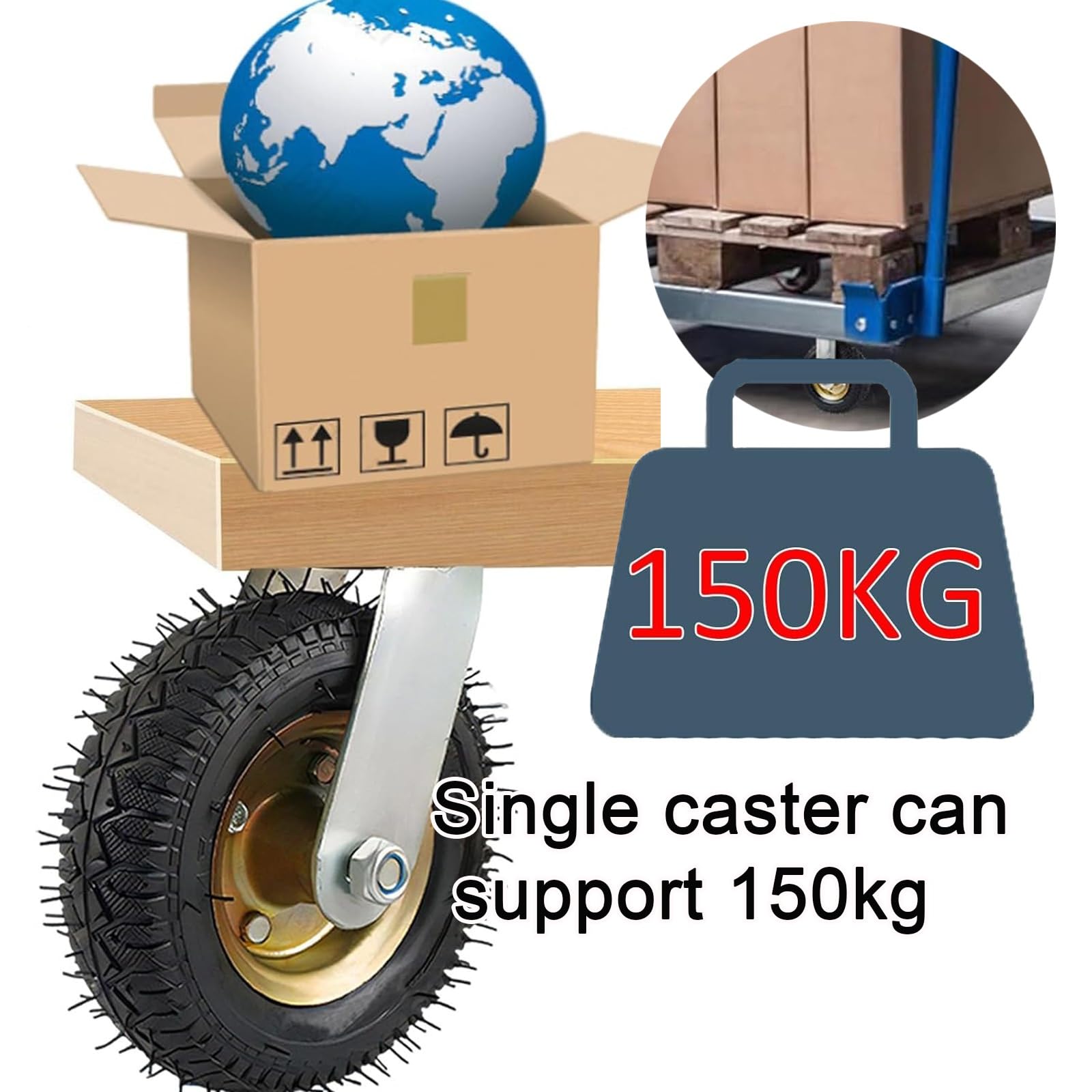 Trolley-Rollen für den industriellen Transport, leise Rolle, 2 Lenkrollen und 2 Bockrollen, Schwerlastrolle, 15 cm, 20 cm, 25 cm, luftgefülltes Gummi-Lenkrad