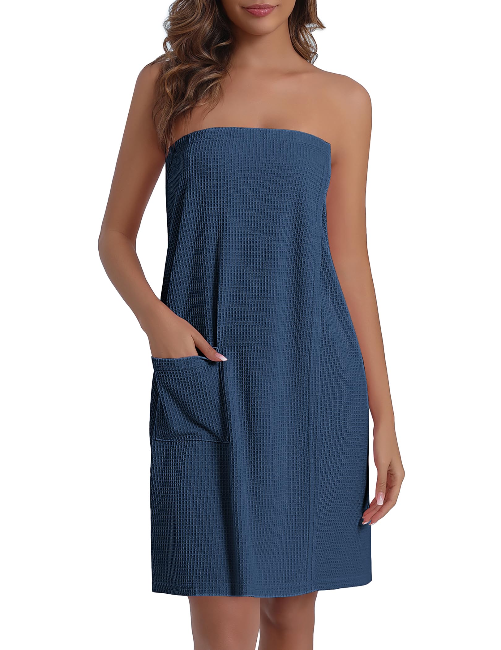 Ekouaer Waffle Robes For Women Bath Wraps Lightweight Knee Length Soft Shower Robe with Pocket S-L