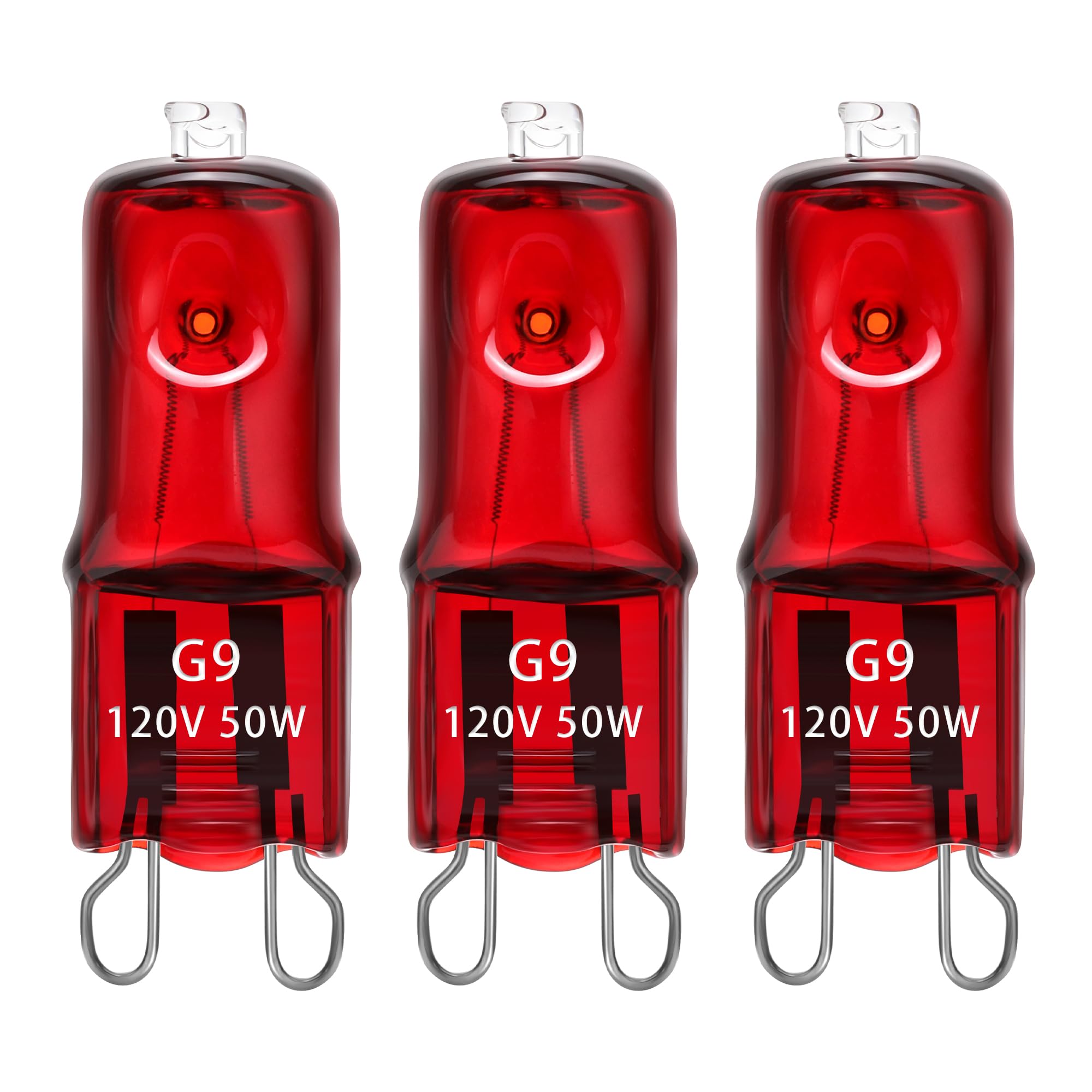 ExoRepti 3 Pack G9 Infrared Heat Lamp Bulbs - Dimmable Night Red UVA Reptile Heat Lamp, 2 Pin Base Mini Reptile Light Bulb Replacement (50 Watt)