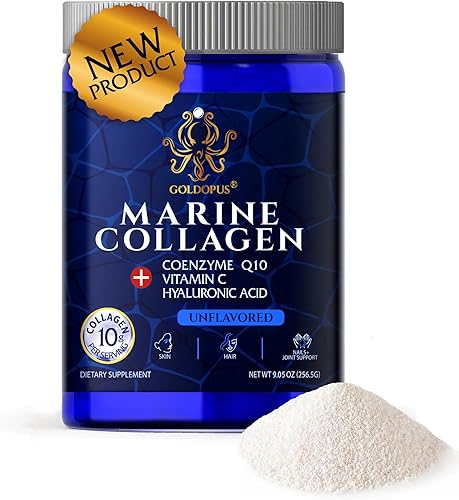 Polvo de péptidos de colágeno marino con ácido hialurónico, coenzima Q10, vitamina C, promueve una piel firme, uñas fuertes y cabello,