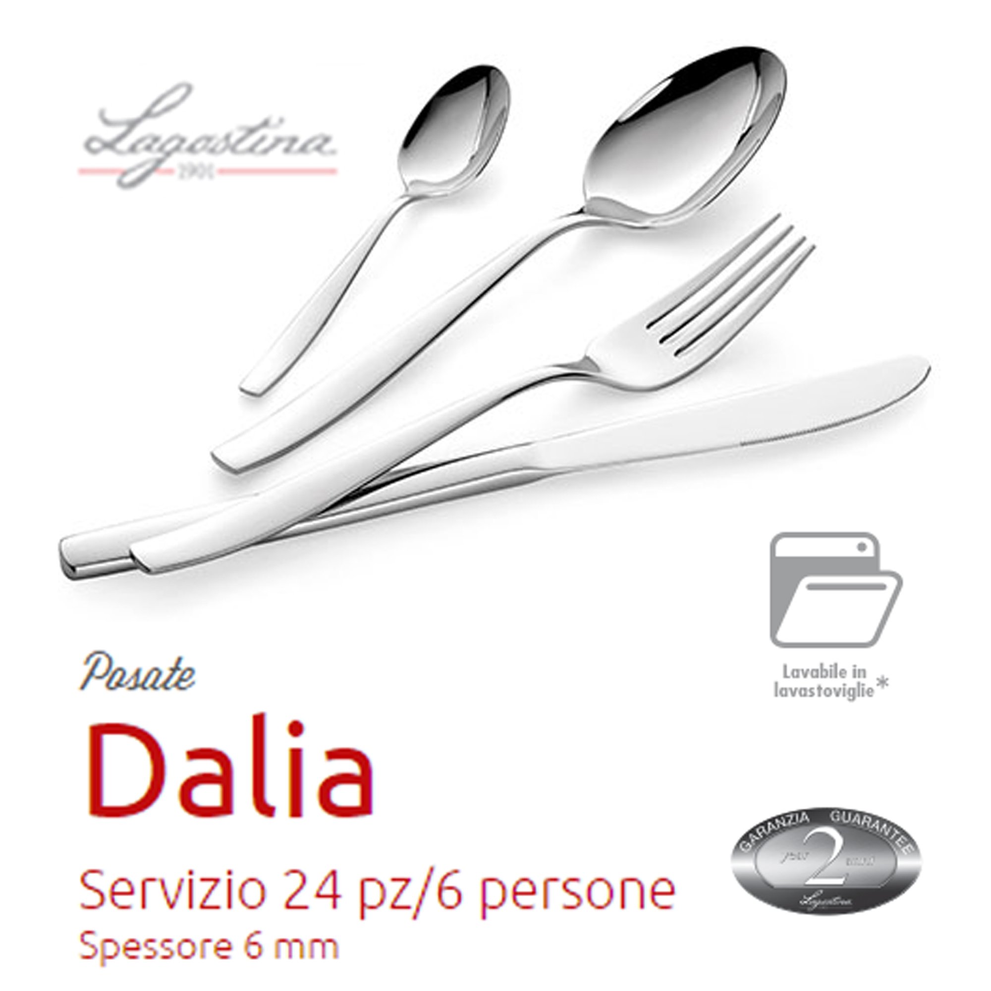 Lagostina Dalia – Cubertería para 6 personas, acero inoxidable 18/10, plata, 24 piezas)