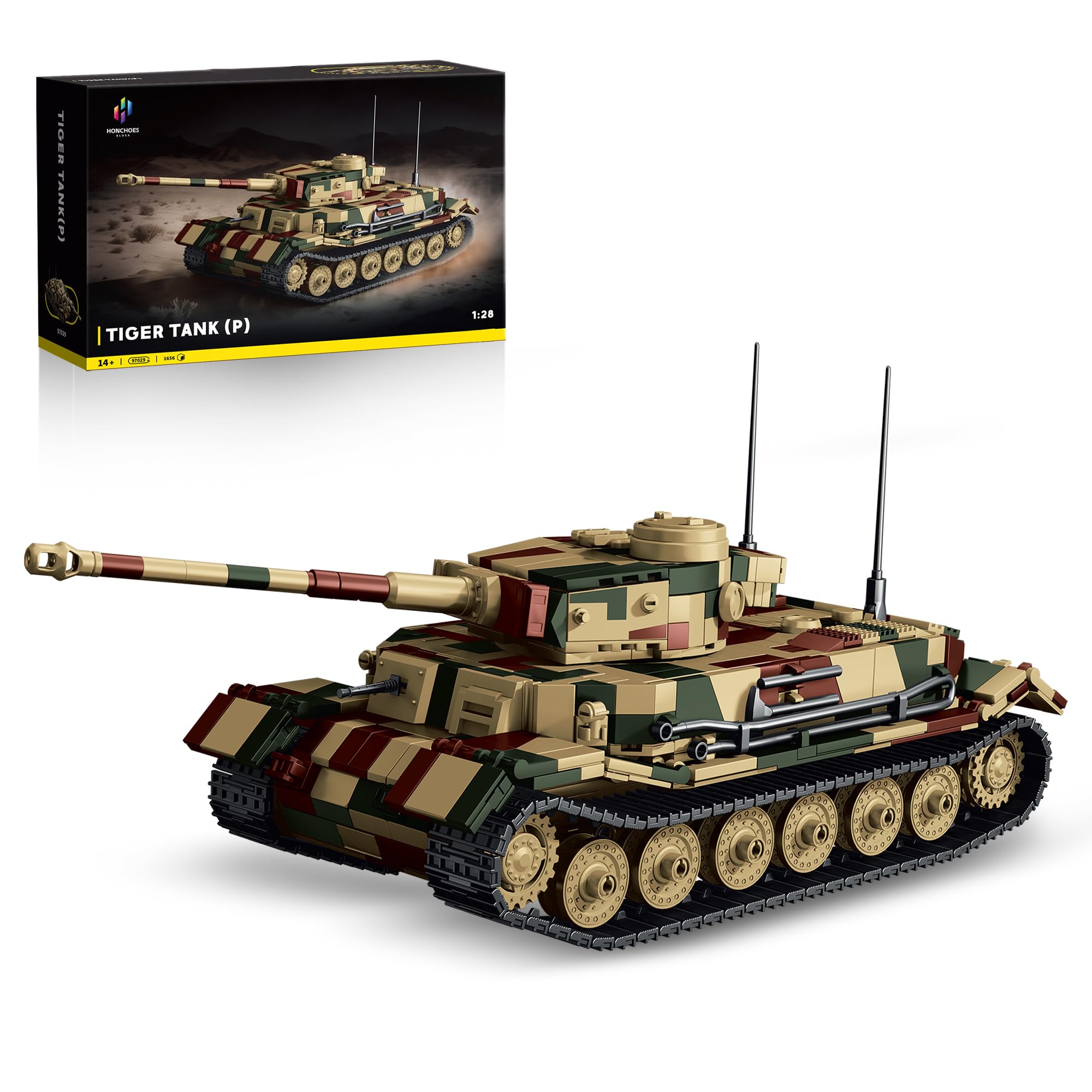 Tiger P, Set di costruzione di carri armati militari della seconda guerra mondiale per adulti, veicoli da collezione, regalo per gli appassionati, 1656 pezzi