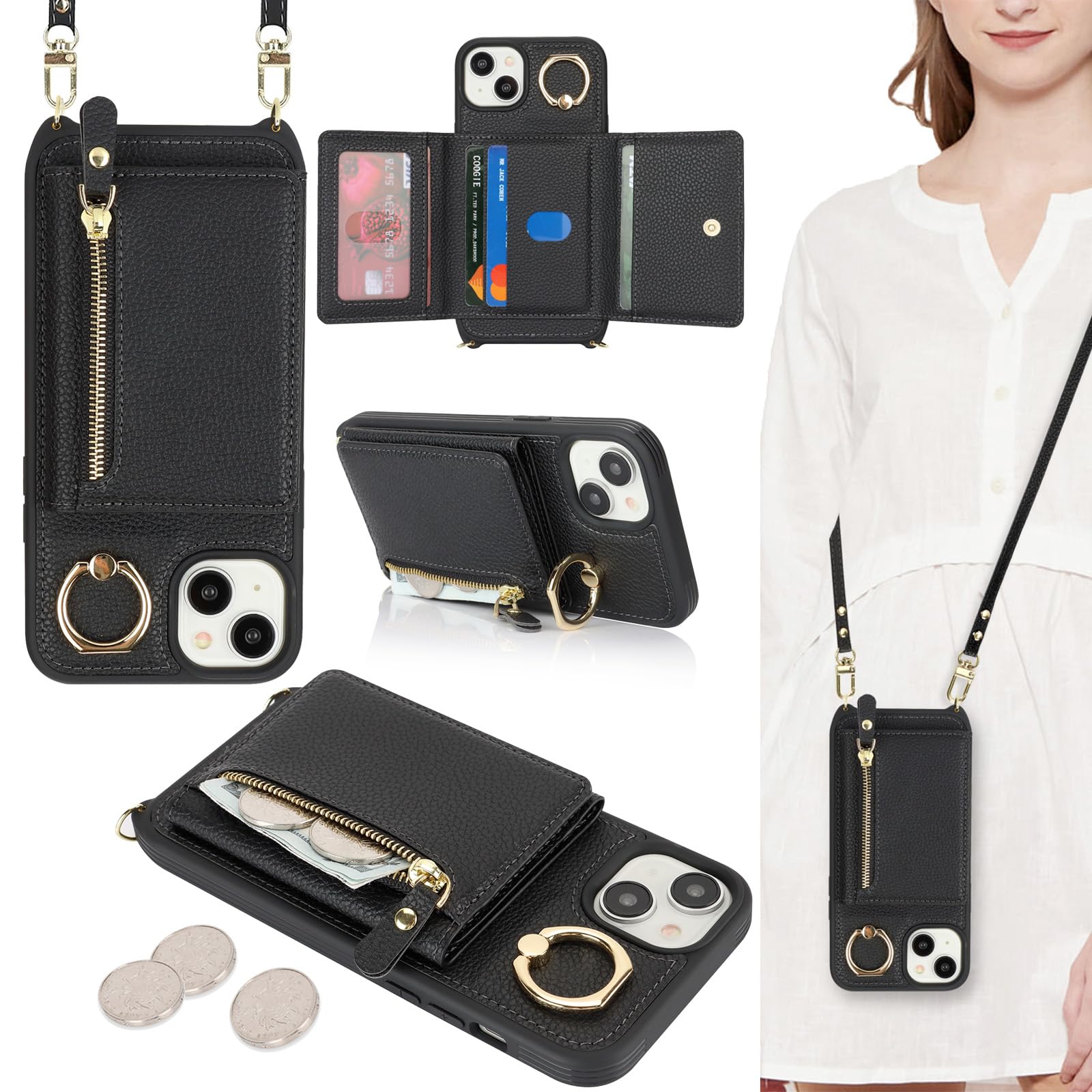 ELTEKER IPhone 16 Case With Strap, Card Slot, Ring Holder, Wallet - View #8