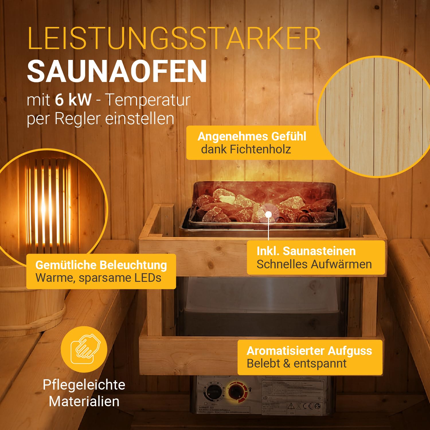 Artsauna Outdoor Fasssauna Spitzbergen 180 für 4 Personen - 6 kW Ofen, Saunasteine & Zubehör - Fichtenholz Außensauna