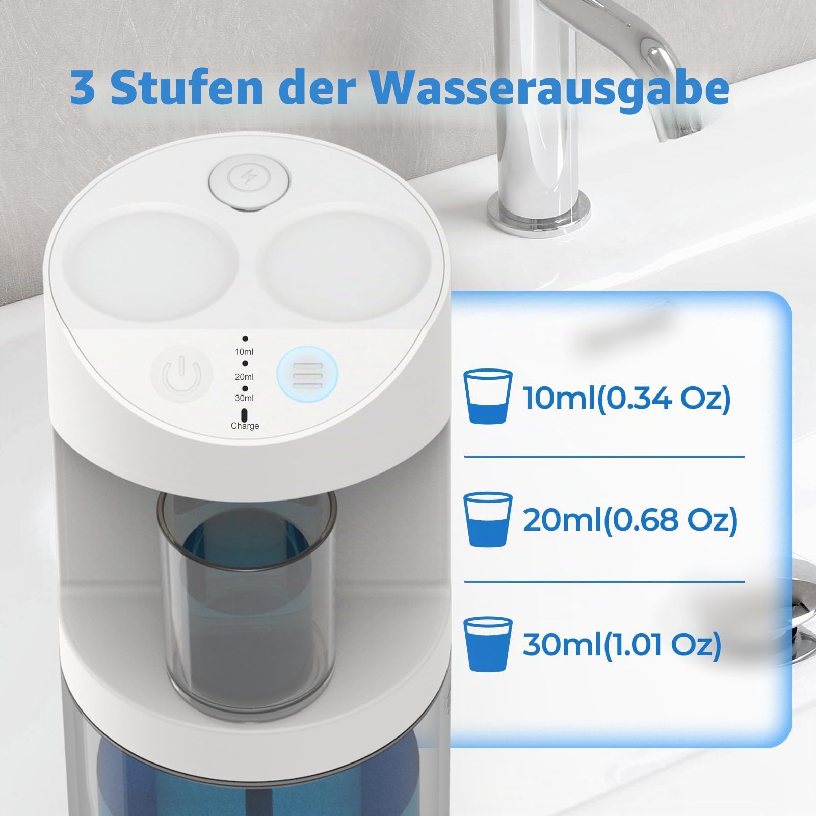 Automatischer Mundspülspender, 550 ml (548.6 g) Mundspülspender für Badezimmer mit magnetischen Bechern, 3 Dosierstufen, lange Standby-Zeit, Weiß