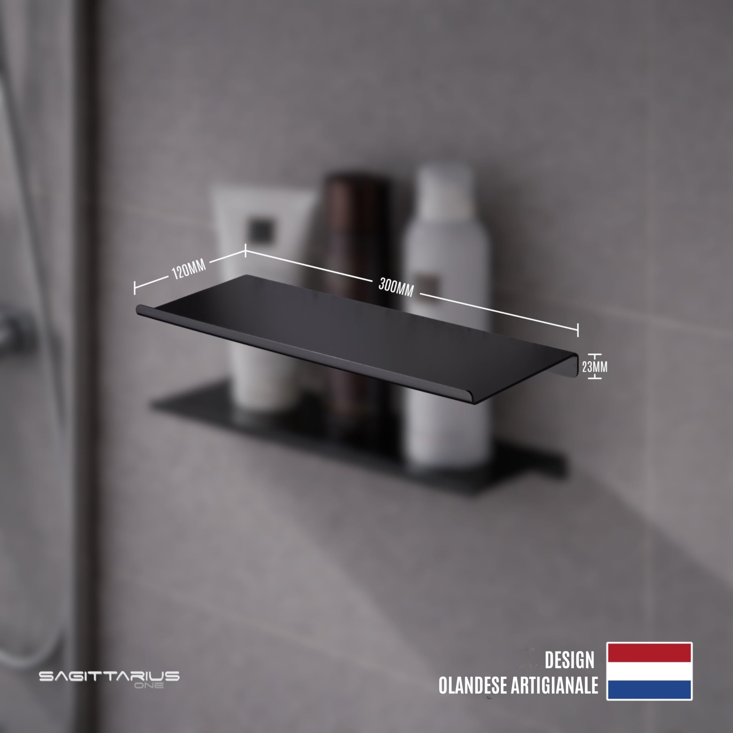 300S1-B Mensola Doccia Scaffale in Acciaio Inossidabile SUS304 Resistente alla Ruggine 30cm, Organizzatore da Bagno Lucido, Porta Shampoo Nero Opaco | Scaffale Porta Shampoo, Sus304 Antiruggine, Organizzatore Da Bagno