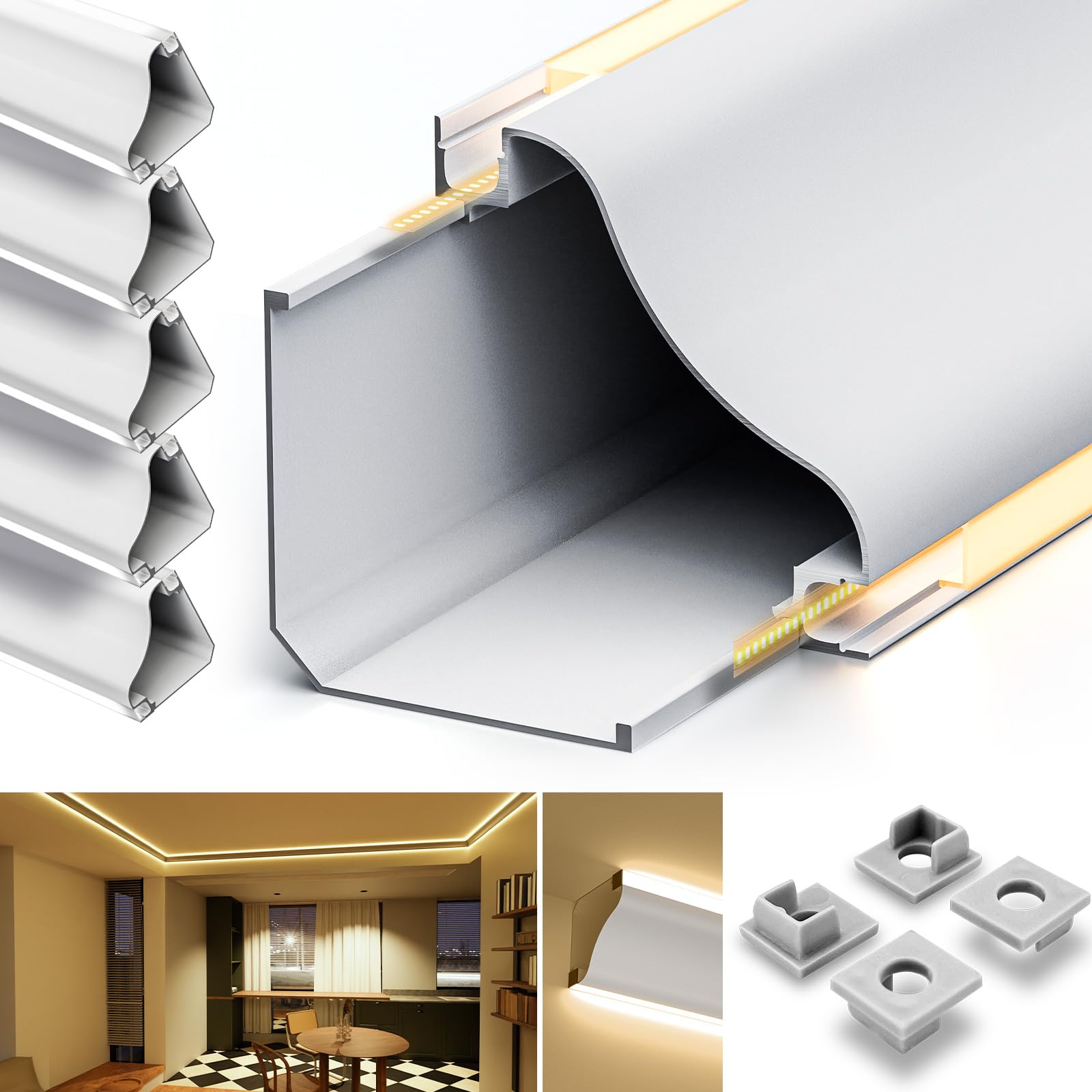 Profil aluminiowy do taśm LED, ekranowanie matowe 2 m x 5 szt., szerokość 2 m x 69,1 mm x 69,1 mm, pasuje do taśm świetlnych różnych producentów, maksymalna szerokość 9,6 mm
