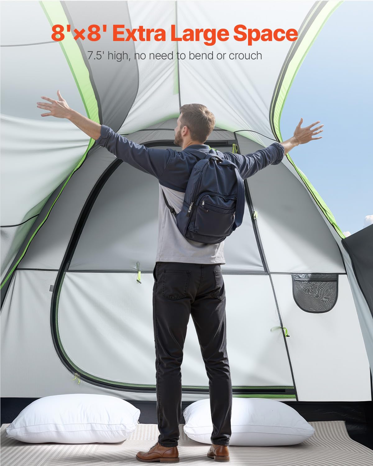 VEVOR Tenda da Campeggio per Auto SUV 240 x 240 x 215 cm Impermeabile PU2000 Design a Doppio Strato 5-8 Persone
