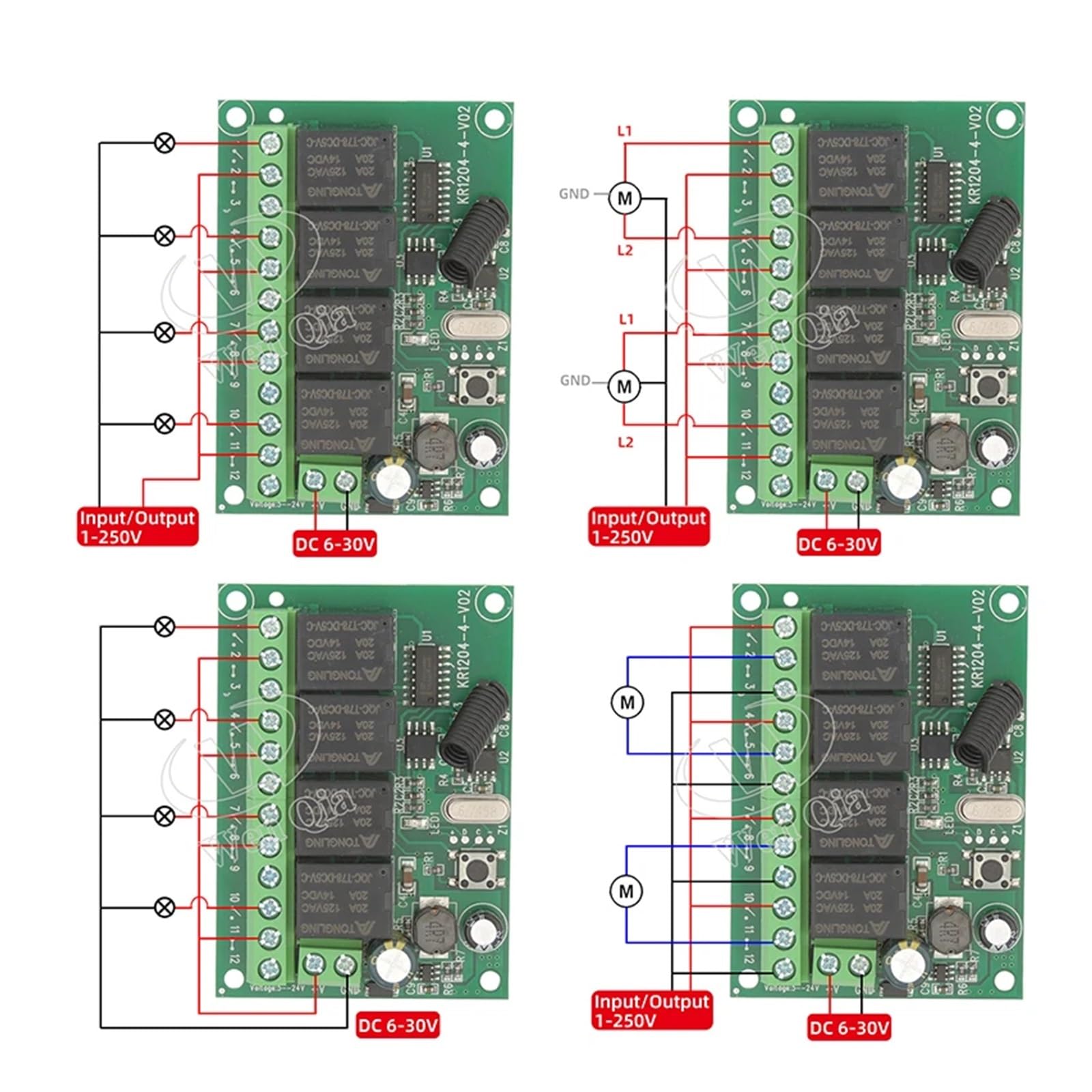 Interruttore di telecomando universale senza fili 433 MHz DC 6V12V 24V 30V 4CH10A ricevitore trasmettitore Rf for garage/cancello/motore/luce/lampada sistema centro di controllo intelligente(2404 4kt1