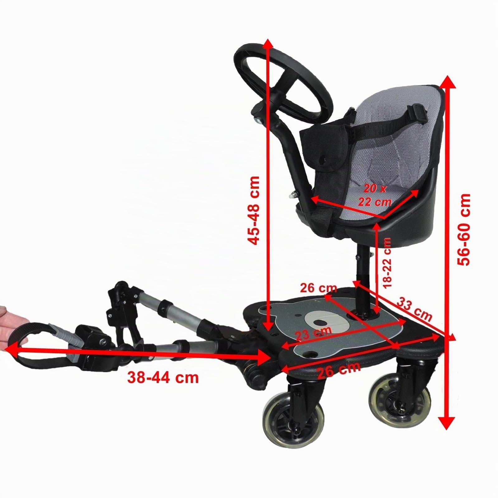 Eichhorn Cozy S Rider Asiento para cochecito, Niños, Edad recomendada 6 meses - 3 años, Color Negro