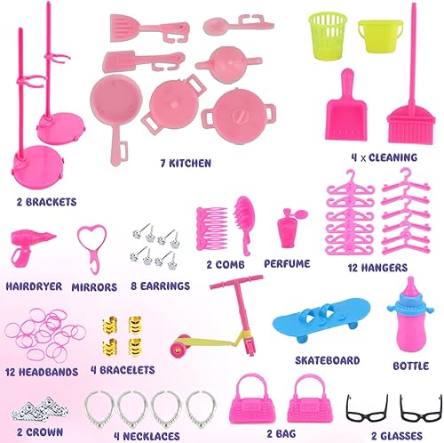 Miniatura 5 de 130 piezas de ropa y accesorios para muñecas mini vestido de moda con 5 vestidos de boda 10 mini vestidos 10 juegos de ropa casual 5 trajes de baño