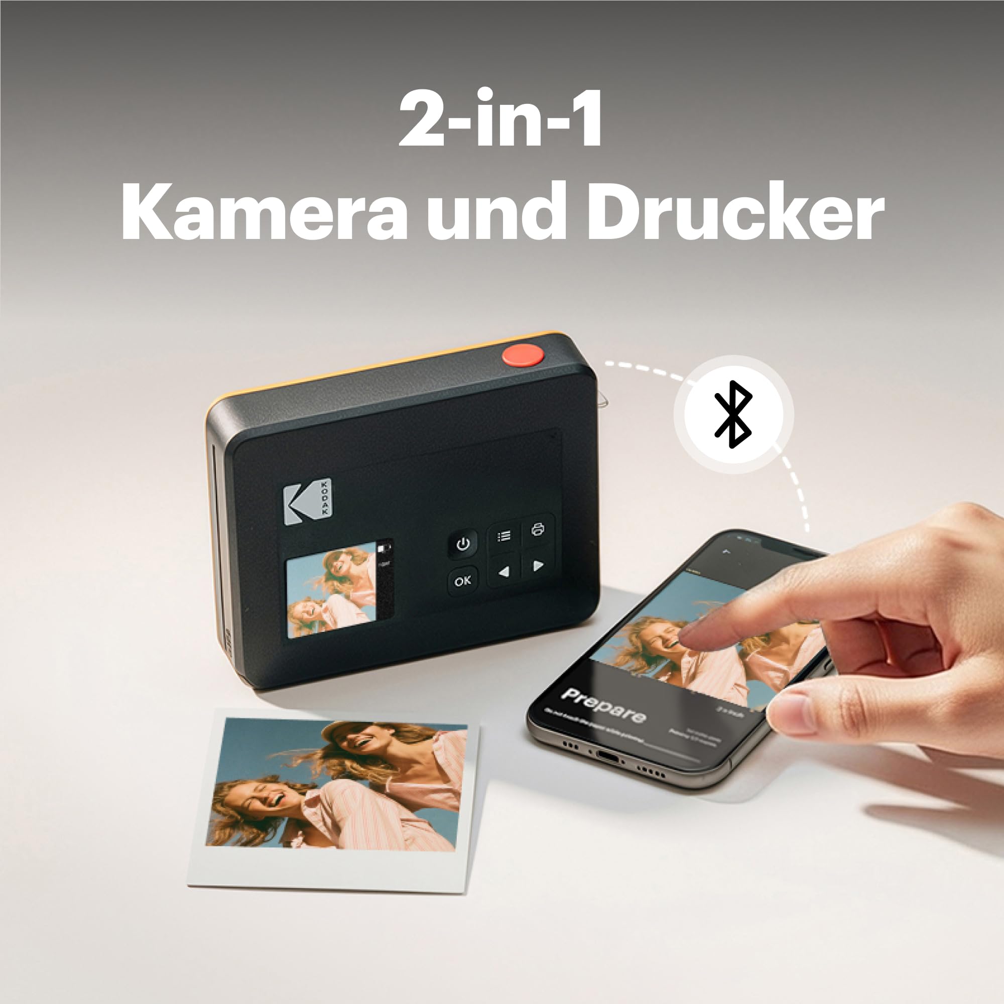 KODAK Mini Shot 3 Retro 7,6x7,6cm Sofortbildkamera, 38 Blatt, Weiß | Bluetooth, iPhone & Android kompatibel, 13-MP-Kamera, Druckvorschau, wasser-, fingerabdruck- & lichtbeständig
