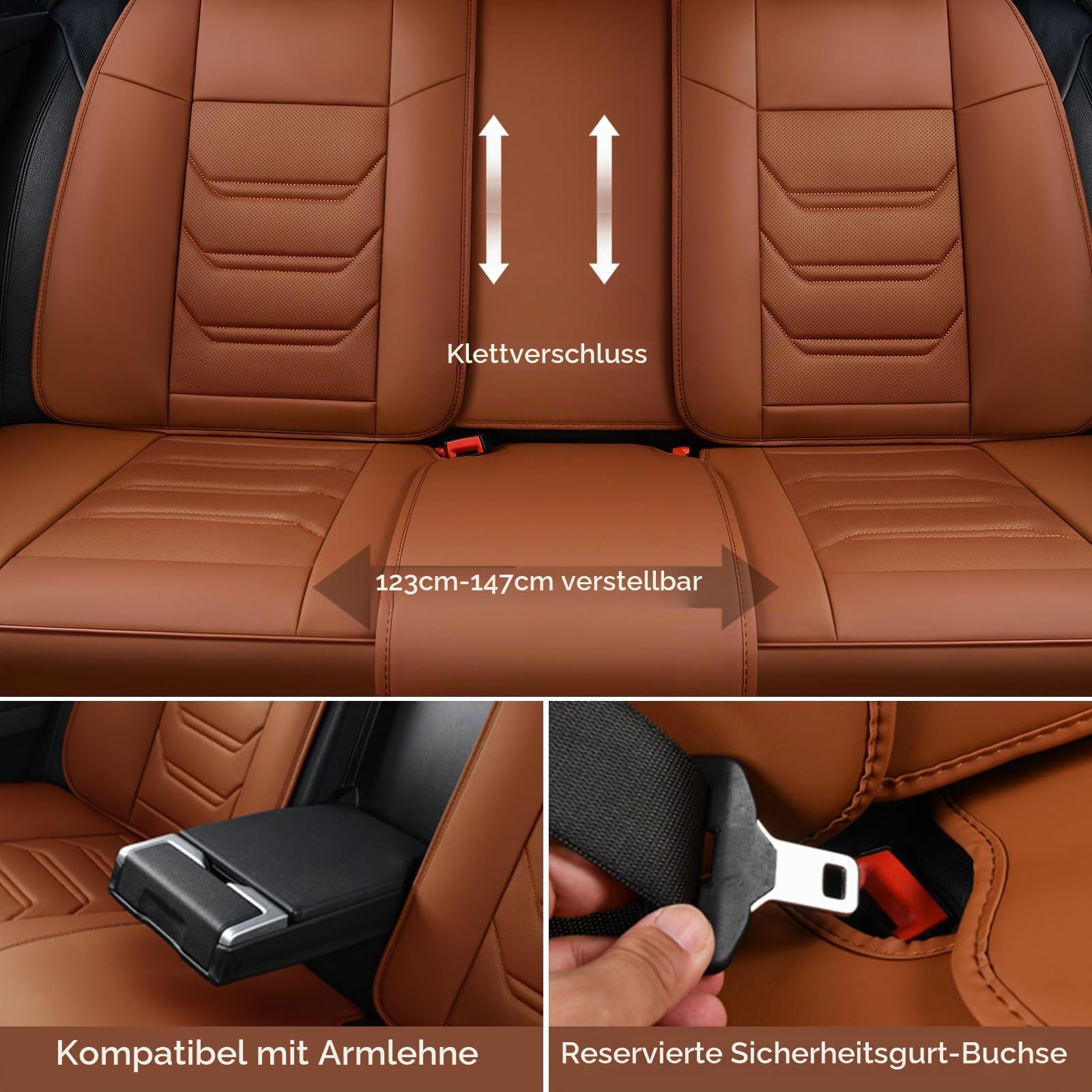 TIEHESYT Komplettset Autositzbezüge aus atmungsaktivem Kunstleder Für Vorder- und Rücksitze inkl. Kopfstützen - reduziert Fahrermüdigkeit - passend für die meisten Pkw (Braun, Vorder- & Rücksitze)