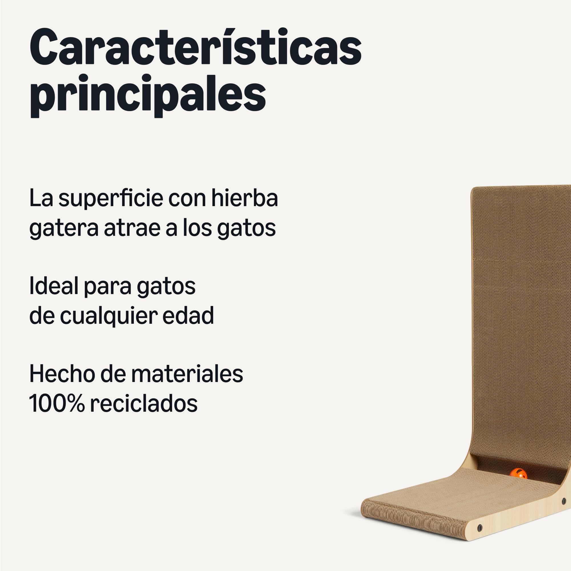 Amazon Basics Rascador para Gatos en Forma de L, Rascador para Gatos con Pelota Interactiva y Hierba Gatera, Trepador de Pared de Cartón para Gatos y Gatitos de Interior, 41,9 x 29 x 68,1 cm