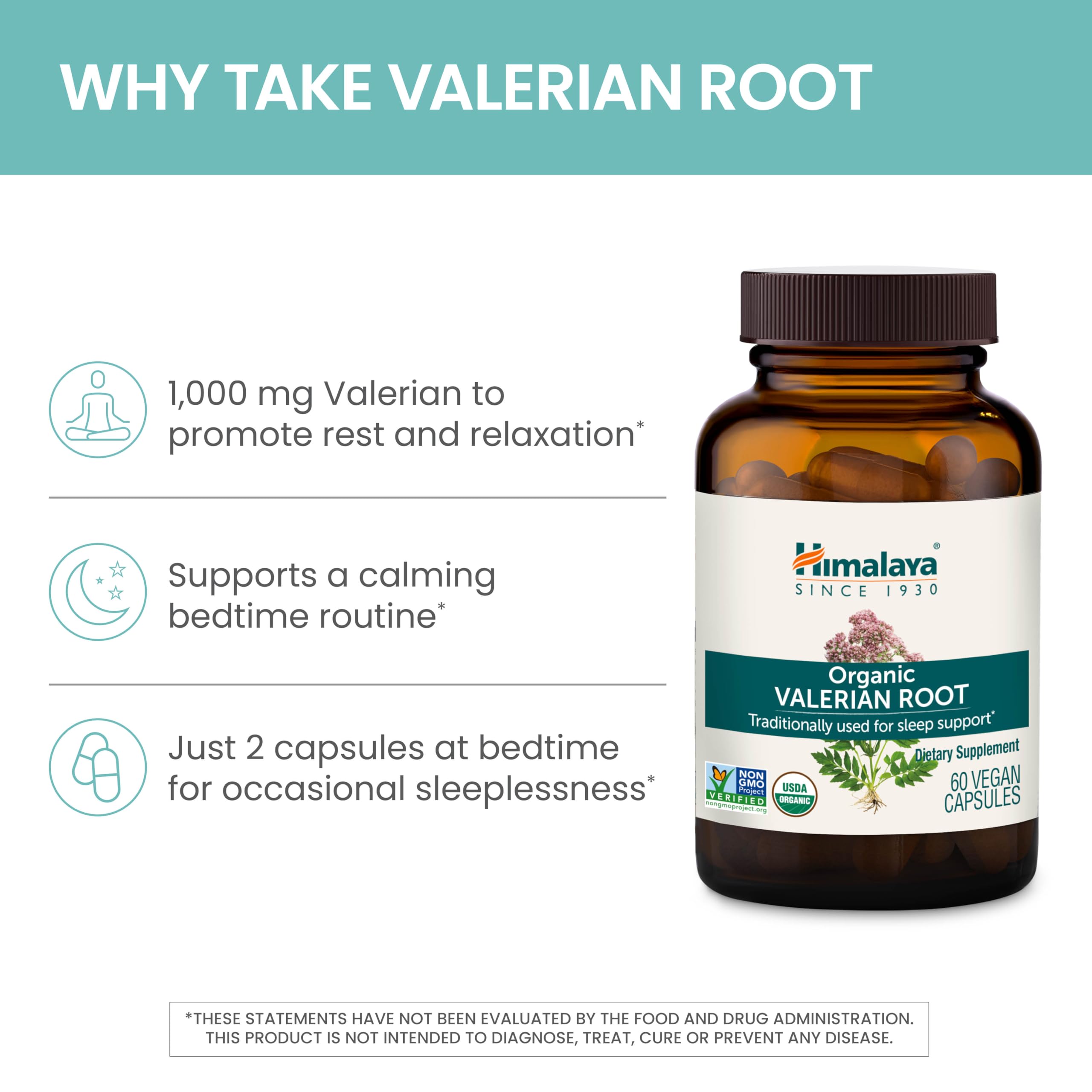 Himalaya Organic Valerian Root, Herbal Sleep Support for Calm Relaxation, USDA Organic, Non-GMO, Vegan, Gluten Free, 1,000 mg, 60 Capsules — Amazon image 4