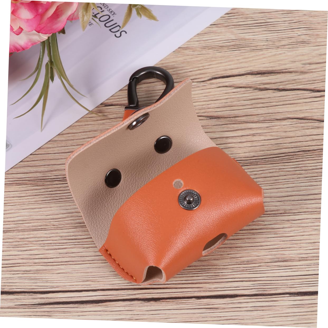 DOITOOL 3stücke Einfaches Imitationsleder-Earphone Case Cover Schützende Hülle Für Tragbar Mit Metallkarabiner Orange Kabelloser Ohrhörer-Schutz