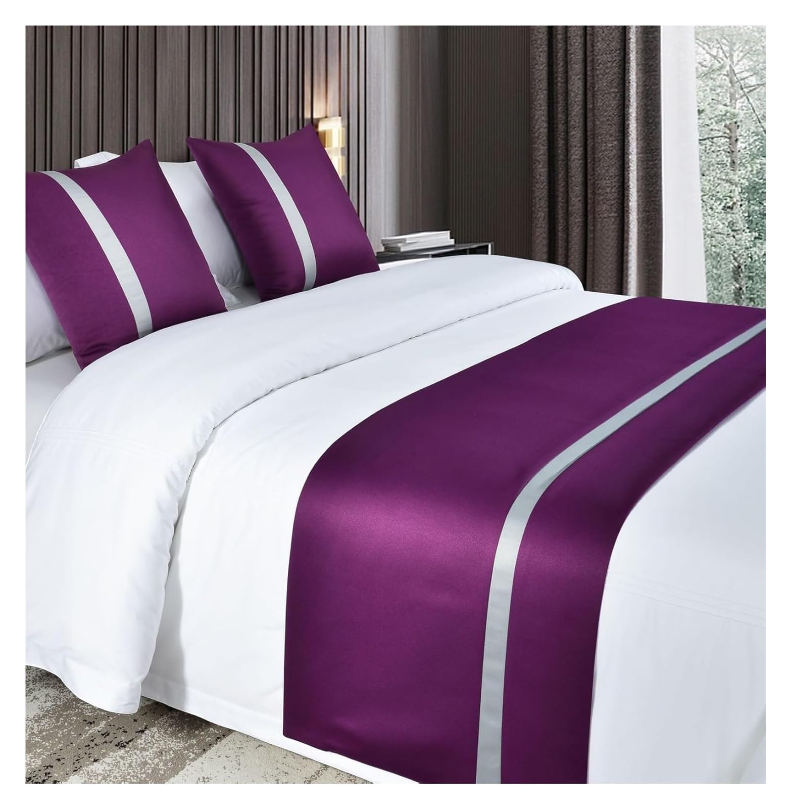 JFGCTYHXY Bed linen throws, Soft Bed Runner Purple Silky Satin Bedspread Solid Color Home Bedding Decor Scarves Fashion End Scraf(A Purple,50 * 210cm for 150cm Bed)