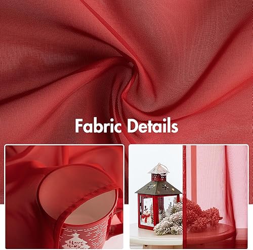 Miniatura 5 de MIULEE 2 paneles de cortinas de Navidad transparentes rojas elegantes para ventana, cortinas de gasa para dormitorio, sala de estar (54 x 84