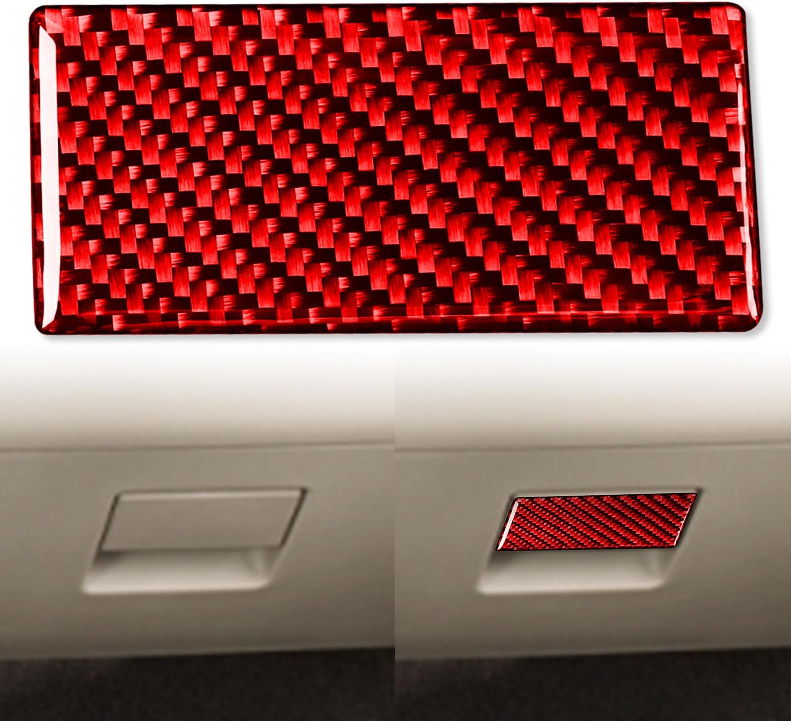 Real Quality Soft Carbon Fiber Co-Pilot Storage Box Handle Decoration Decal Premium Sticker Cover Interior Trim Accessories Compatible with Dodge Ram 1500/2500/3500 2013-2018 Red