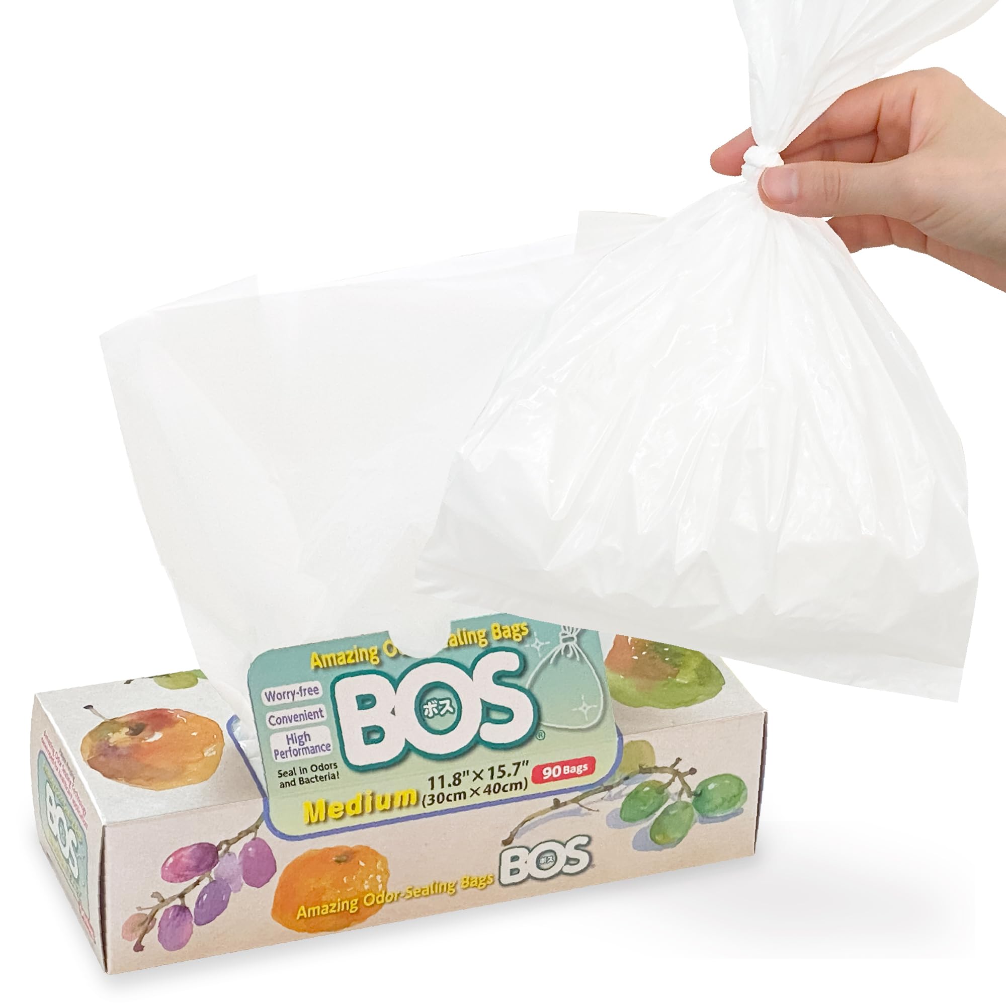 BOS Disposable Diaper Bags for Diapers, Food Waste, Pet Waste or Any Sanitary Product - Durable Unscented (90 Bags) [Medium, White]