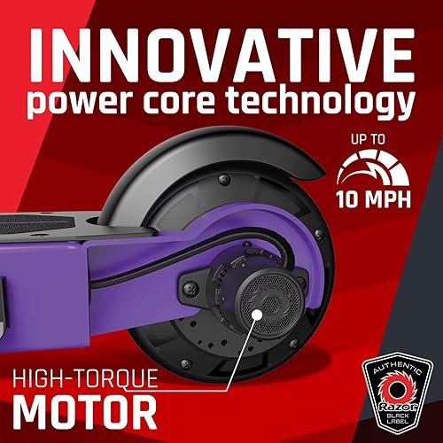 Vista 2 de Razor Black Label E100 Electric Scooter for Kids Age 8 and Up, 8" Pneumatic Front Tire, Power Core High-Torque Hub Motor, Up to 10 mph, All-Steel
