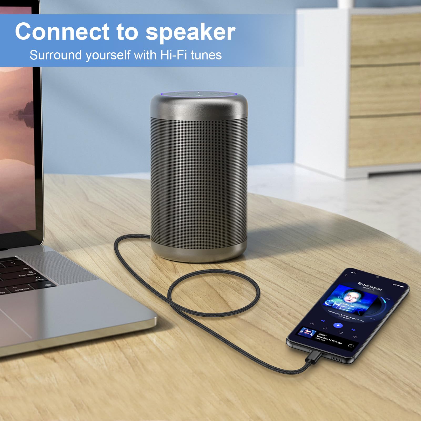 Cavo audio da USB C a jack audio da 3,5 mm per Samsung Galaxy A26/A16/A36/A56/S25 Ultra/S24/S23/S22/S21/S20/0,9 m, adattatore da tipo C a cuffie Aux cavo stereo per iPhone 16 Pro Max/16e/15/Pixel