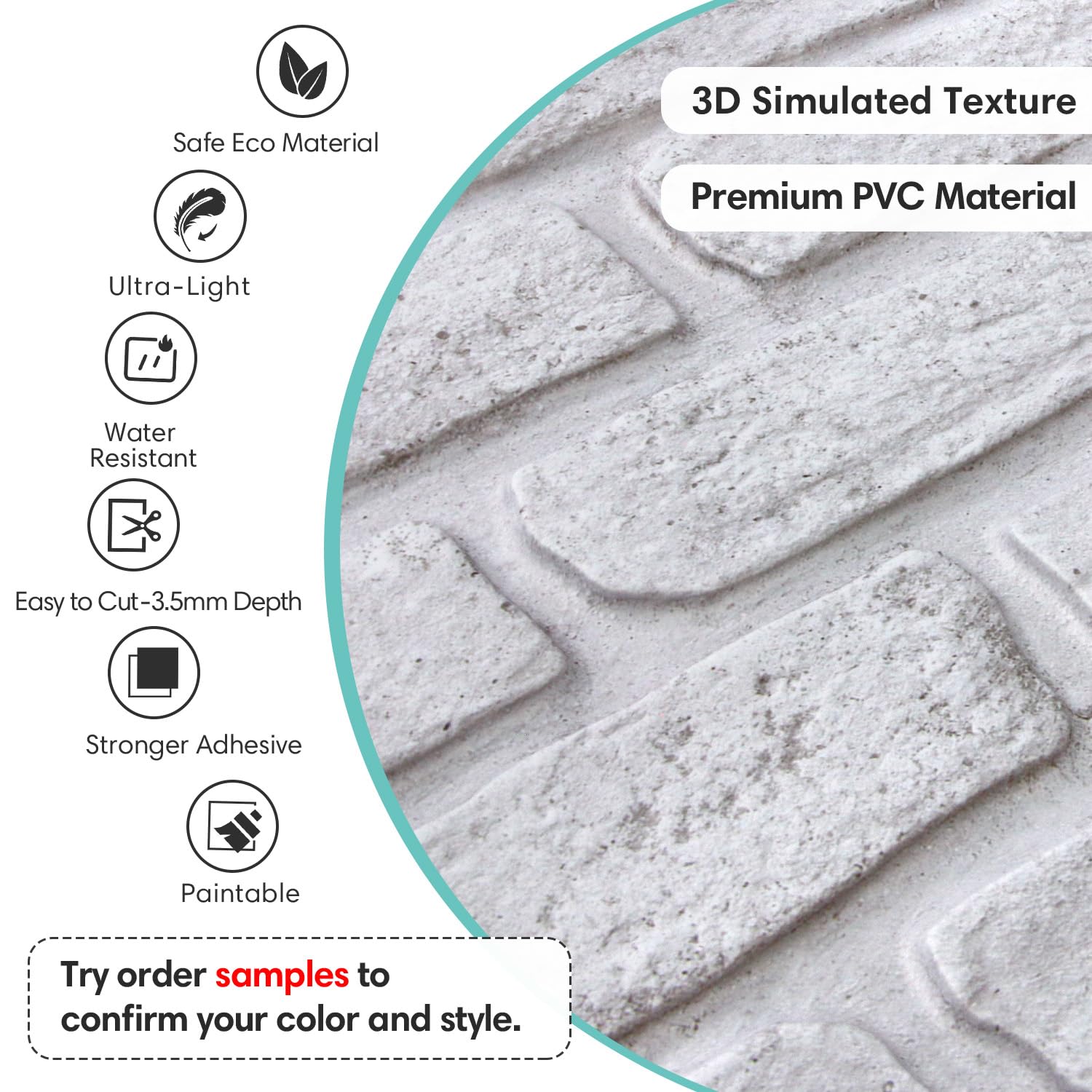 Commomy 12 Pièces Panneaux muraux 3D Autocollants, 3 MM D'épaisseur, Aspect Brique Pierre, 58 x 30 cm, Revêtement Mural PVC pour Salon, Cuisine, Chambre à Coucher, Intérieur