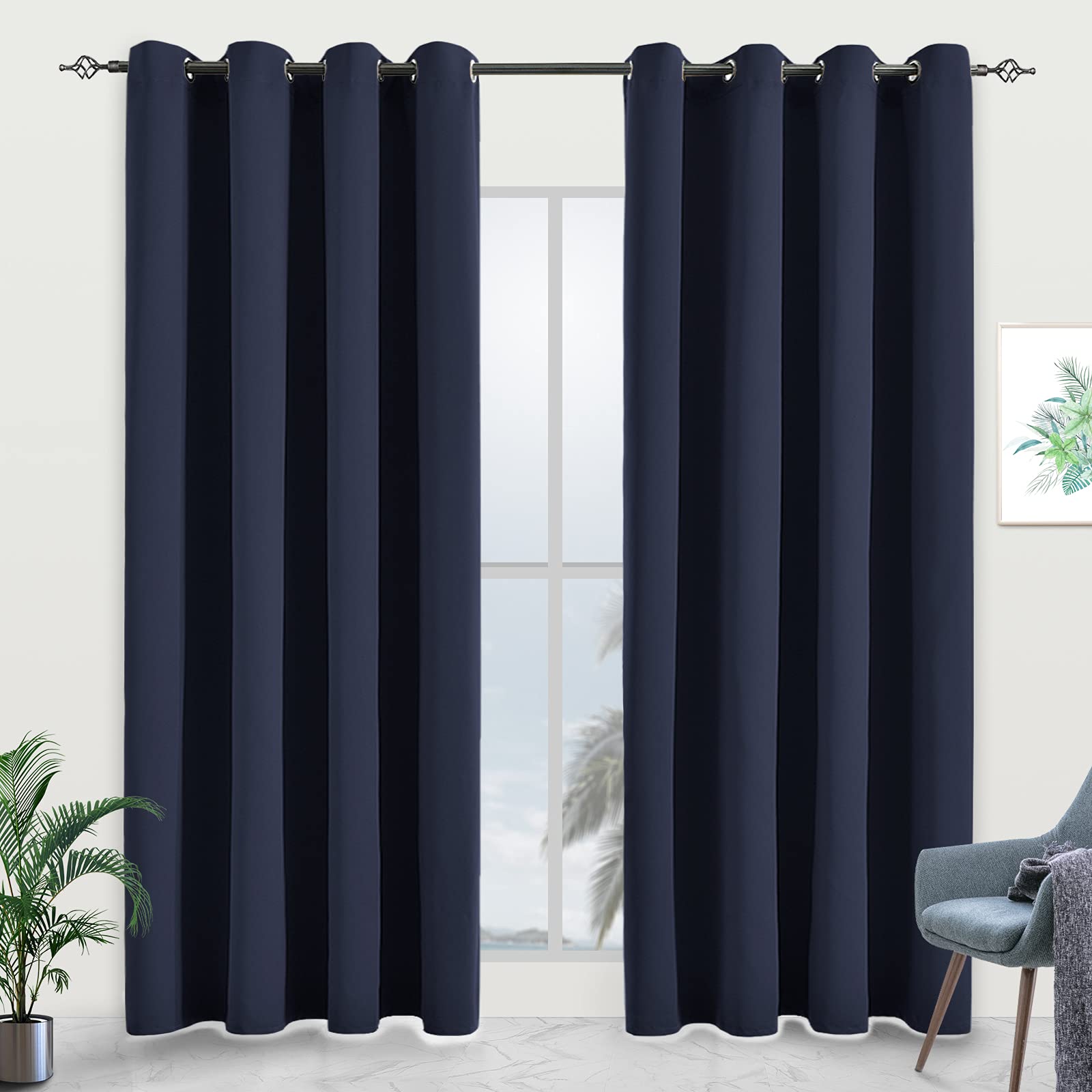 JSFLY Blackout Curtains for Bedroom Thermal Insulated Light Blocking Room Darkening Curtains Solid Grommet Window Drapes for Living Room, Set of 2