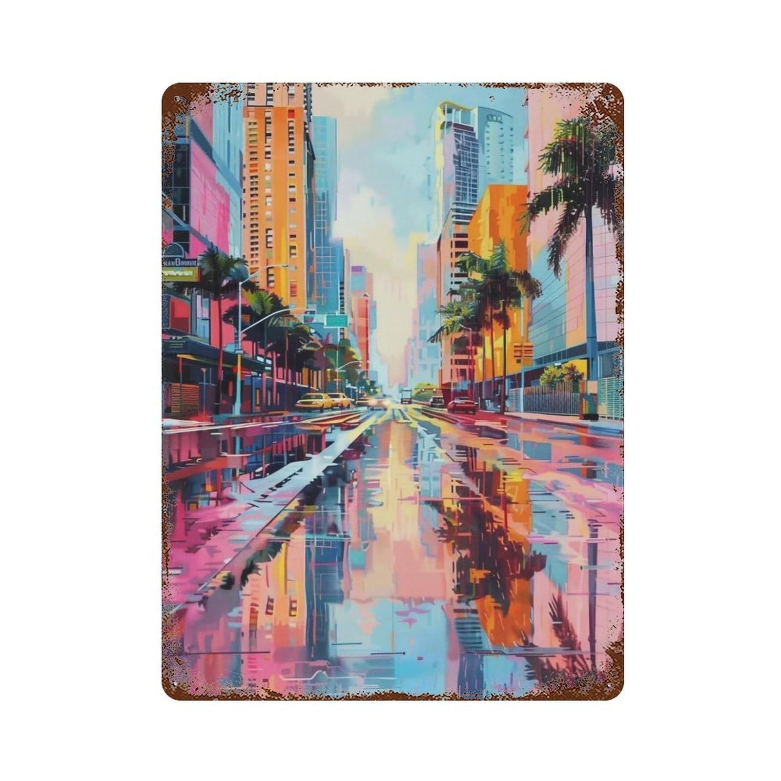 WUJHGRSG Polished Reflective Multitone Tropical Urban 01 Wall Art Retro Iron Vintage Metal Tin Sign Poster Modern Decor for Home Cofffee Club Bar Shop Style 40x30cm