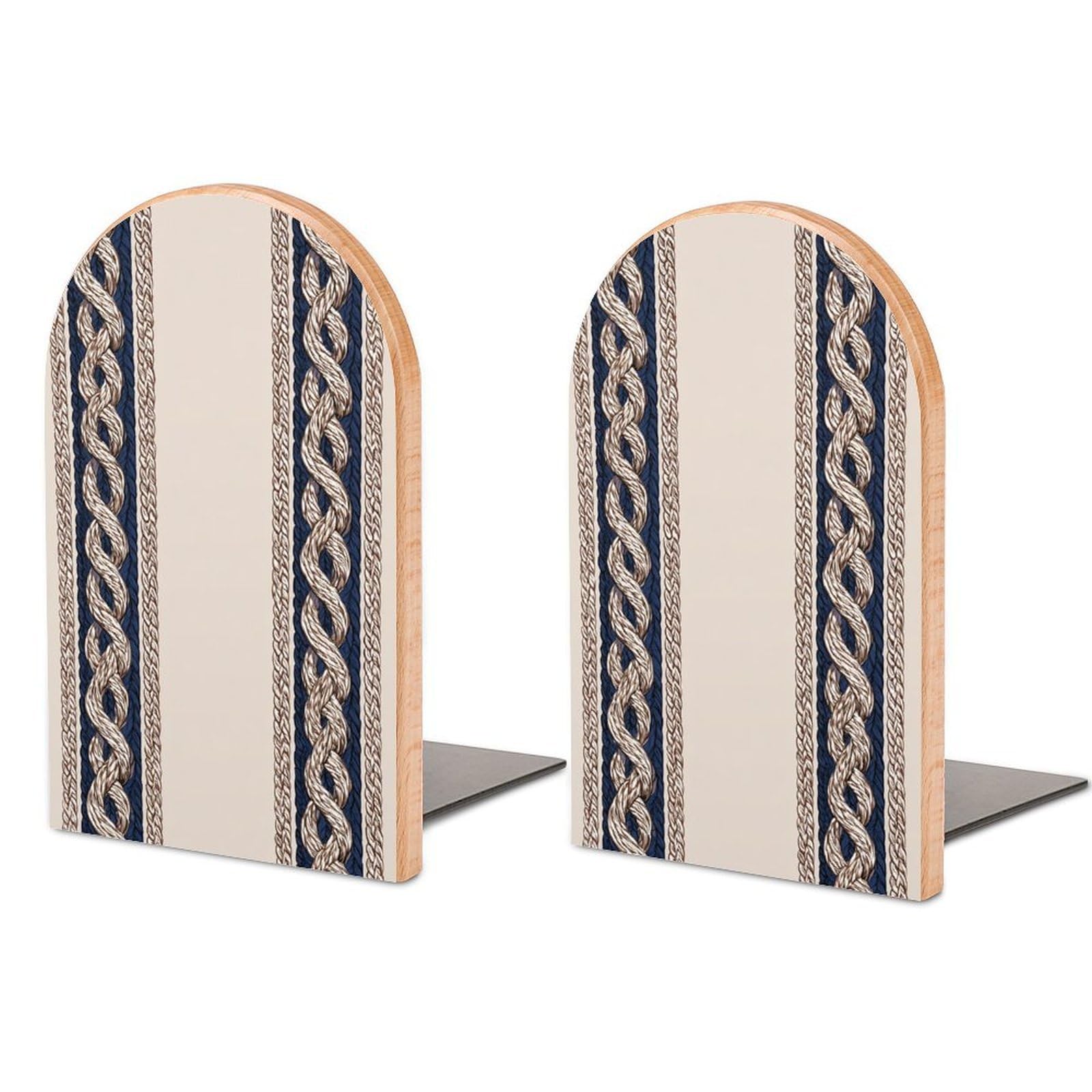 Luxury Ornamental 2 Beige Twisted Rope Texture Wooden Bookends Shelves 2 PCS Sturdy Book Holders Desktop Organizer for Home Office Libraries