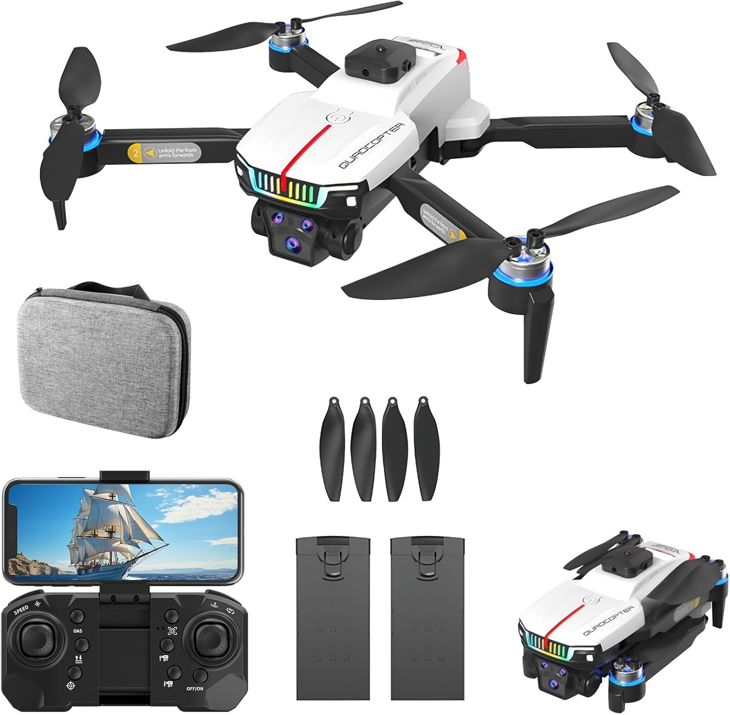 OBEST Mini dron con cámara 4K, mini dron para niños, drone motor sin escobillas con luces, posicionamiento de flujo óptico, prevención inteligente de obstáculos, transmisión inalámbrica FPV, 2
