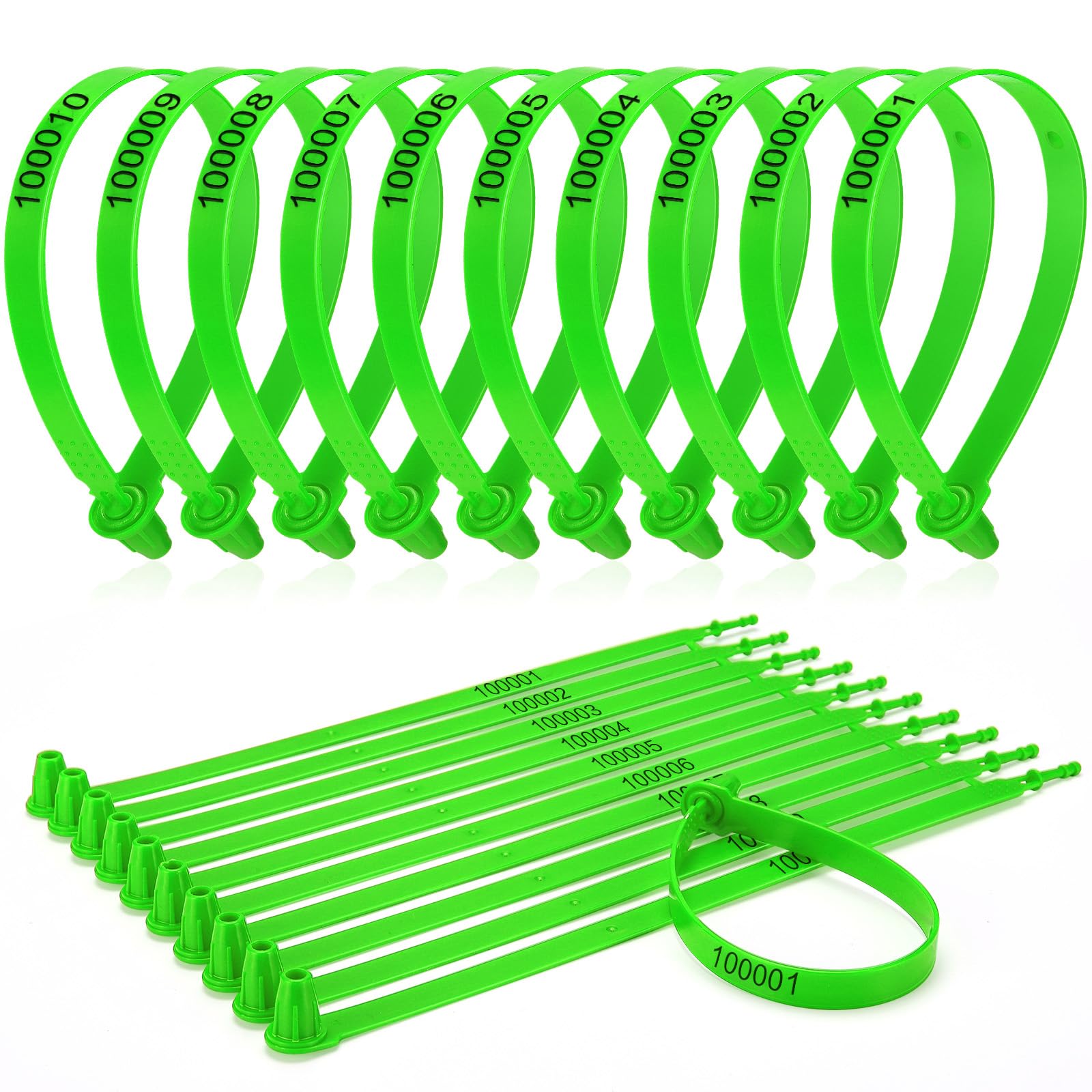Lot de 1 000 Scellés de Sécurité en Plastique pour Porte de Camion - Étiquettes de Sécurité Numérotées - Verrous Jetables pour Remorque, Logistique, Transport, Expédition (Vert)