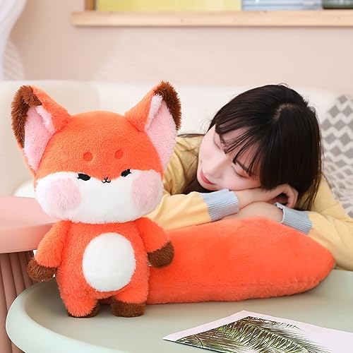 Miniatura 6 de Kawaii Fox - Almohada de felpa de animales de peluche, zorro con cola grande, lindos juguetes de peluche suaves para cumpleaños de niños y niñas
